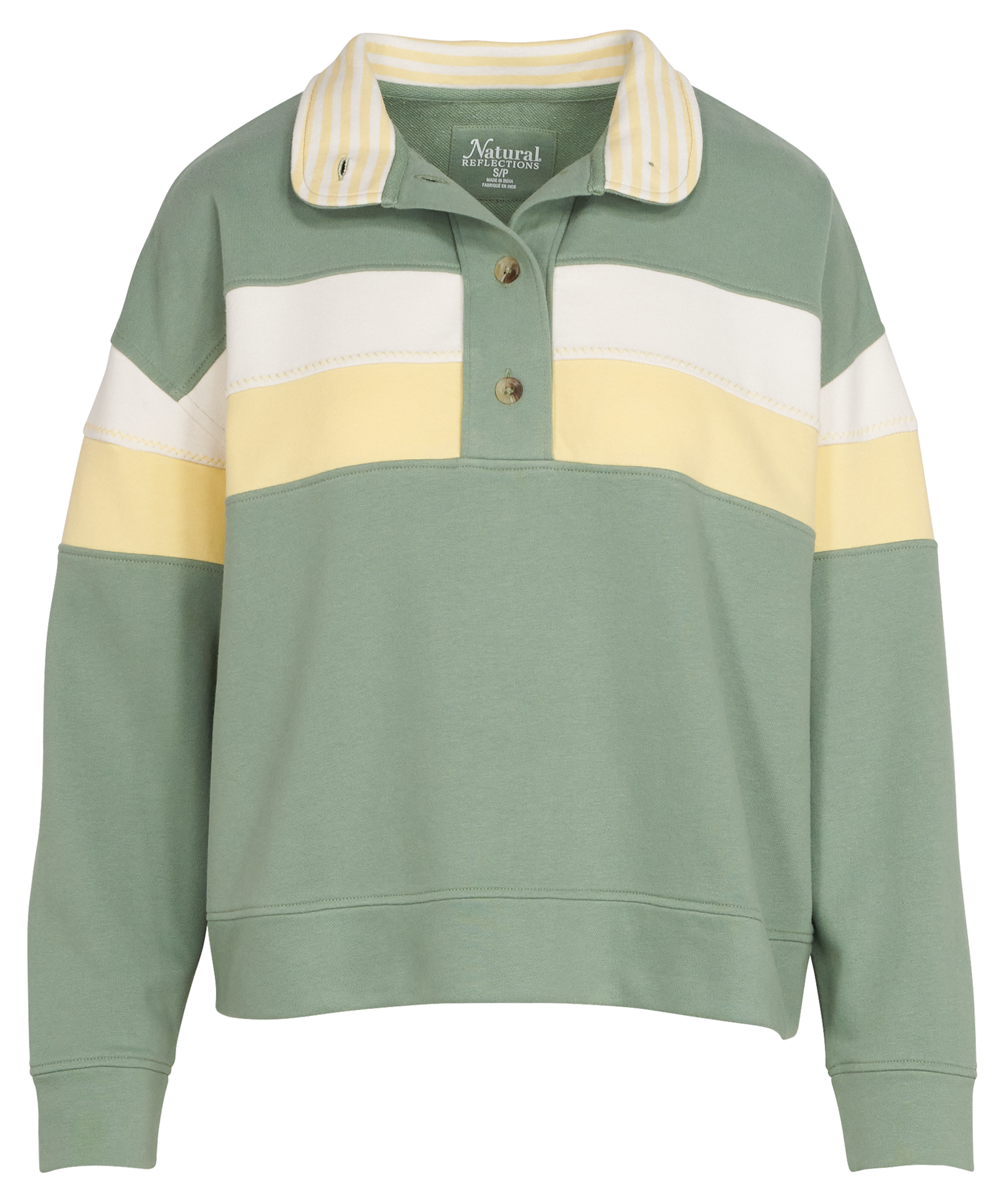 NATURAL REFLECTIONS Button-Up Mock-Neck Sweatshirt