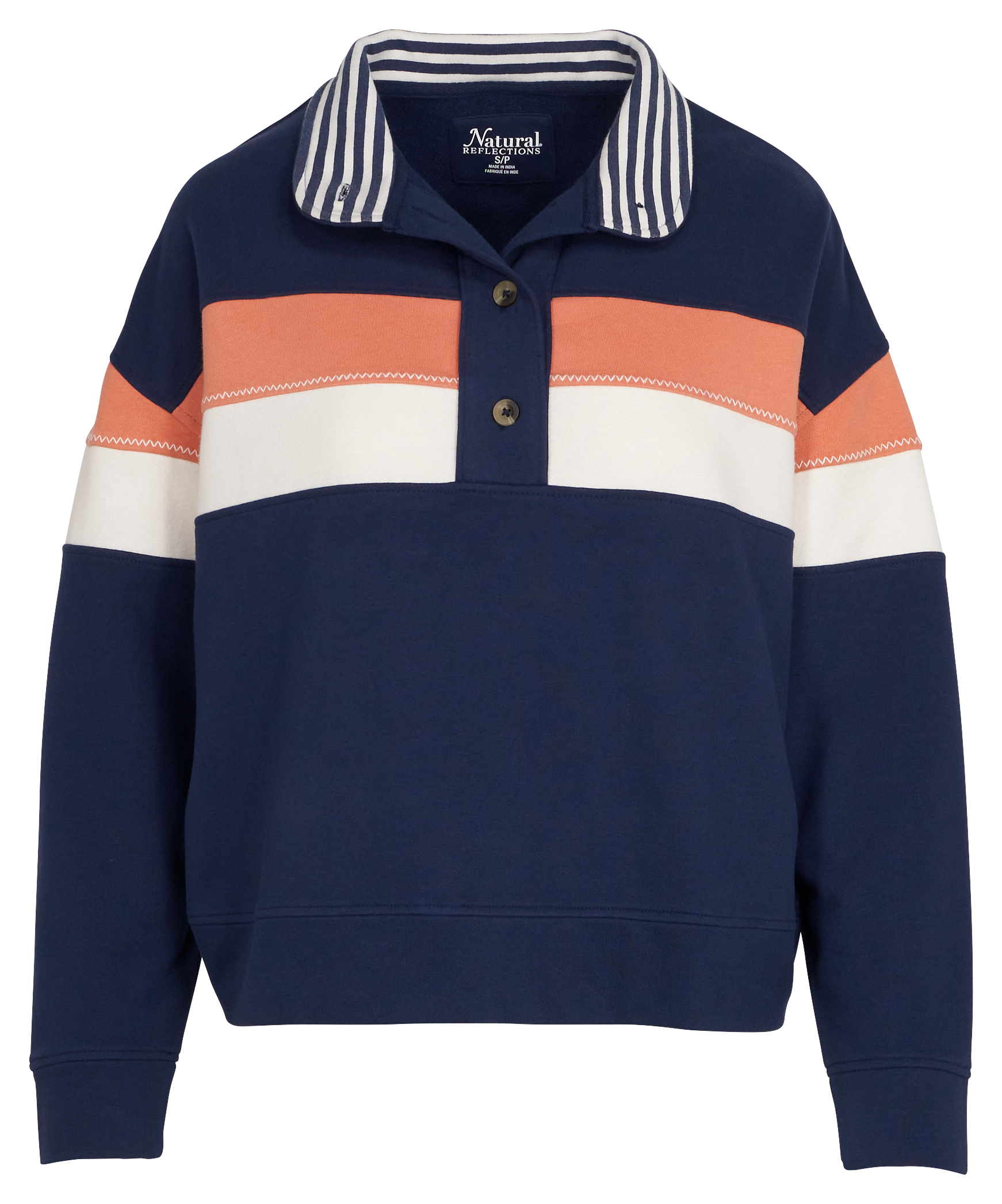 NATURAL REFLECTIONS Button-Up Mock-Neck Sweatshirt