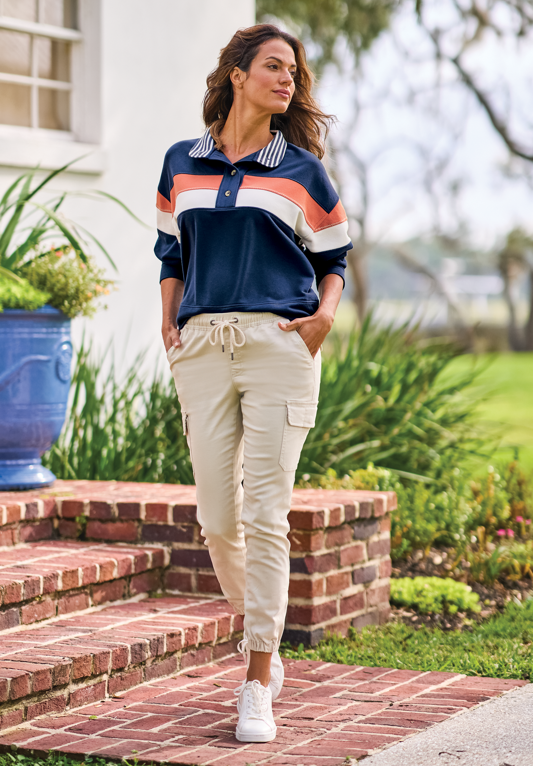 NATURAL REFLECTIONS Button-Up Mock-Neck Sweatshirt