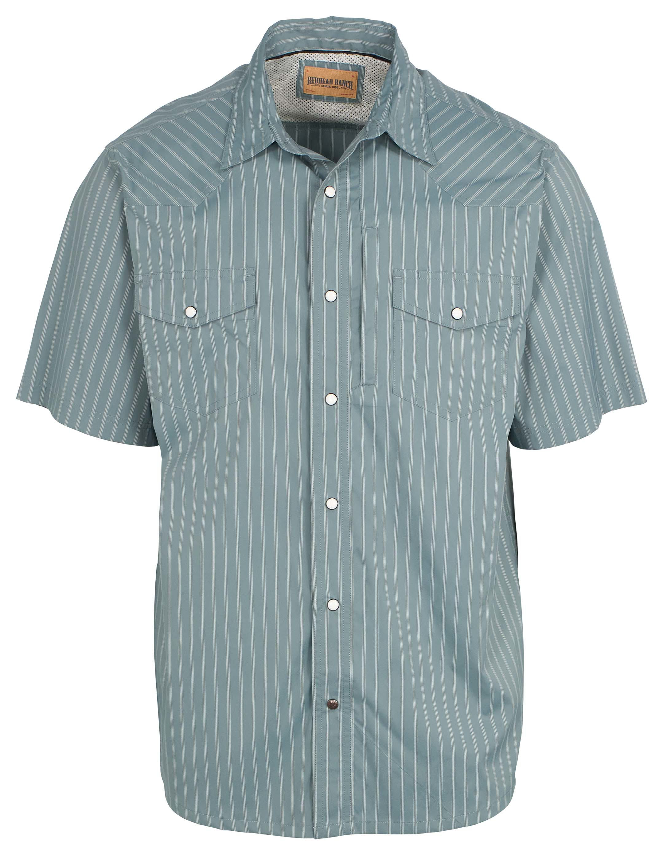Image of RedHead Ranch Canyonville Performance Short-Sleeve Shirt for Men - Troop/Tofu Stripe