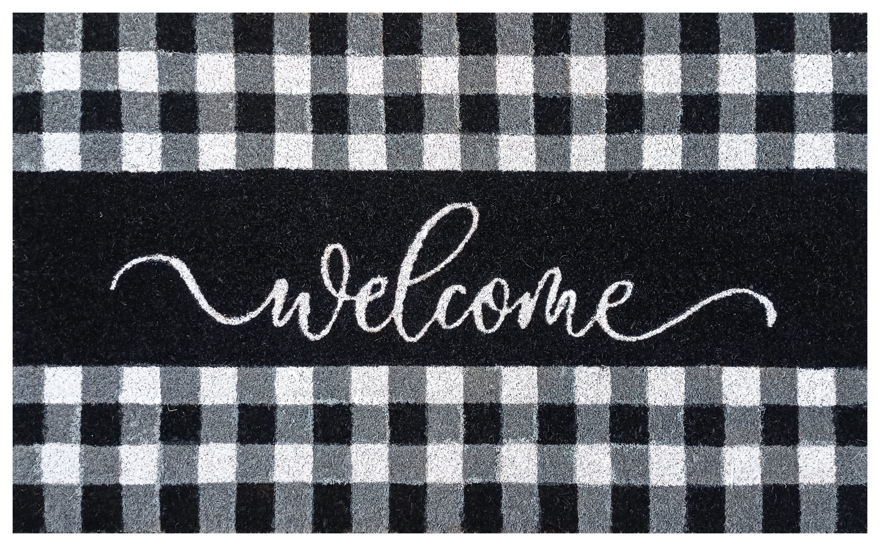 Image of Carstens, Inc. Black and White Check Welcome Mat