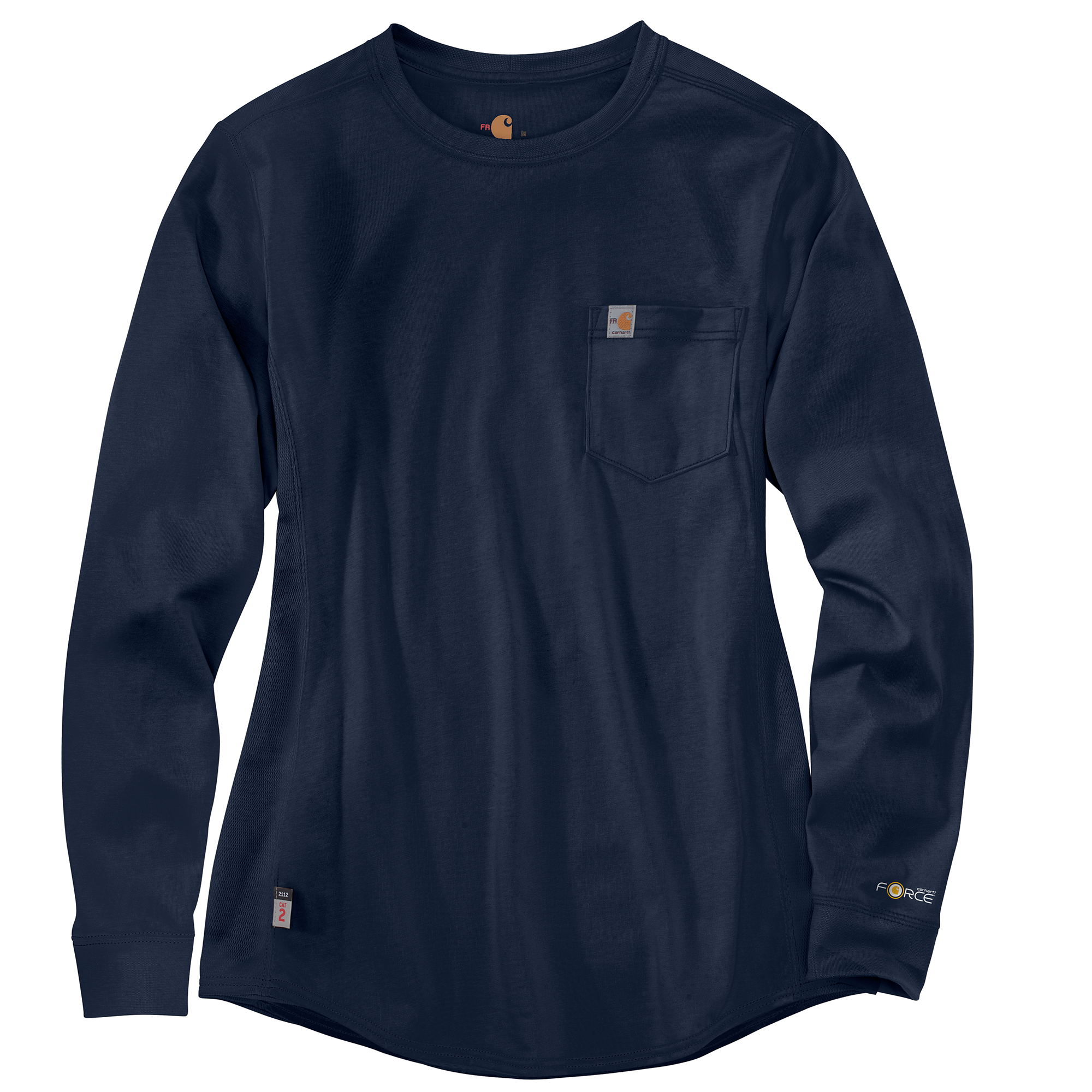 Image of Carhartt Flame-Resistant Force Cotton Crew-Neck Long-Sleeve T-Shirt for Ladies - Dark Blue - 2X