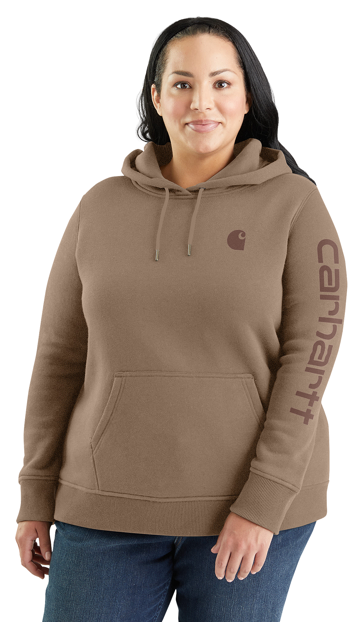 Image of Carhartt Relaxed Fit Midweight Logo Sleeve Graphic Sweatshirt for Ladies - Flaxseed - 2X