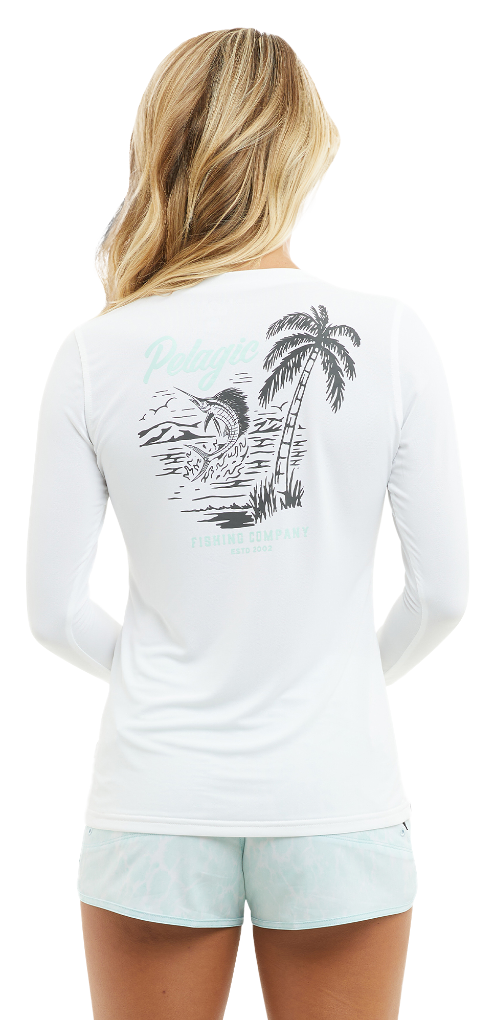 Image of Pelagic Aquatek Paradise Long-Sleeve Crew-Neck Fishing Shirt for Ladies - White - XL