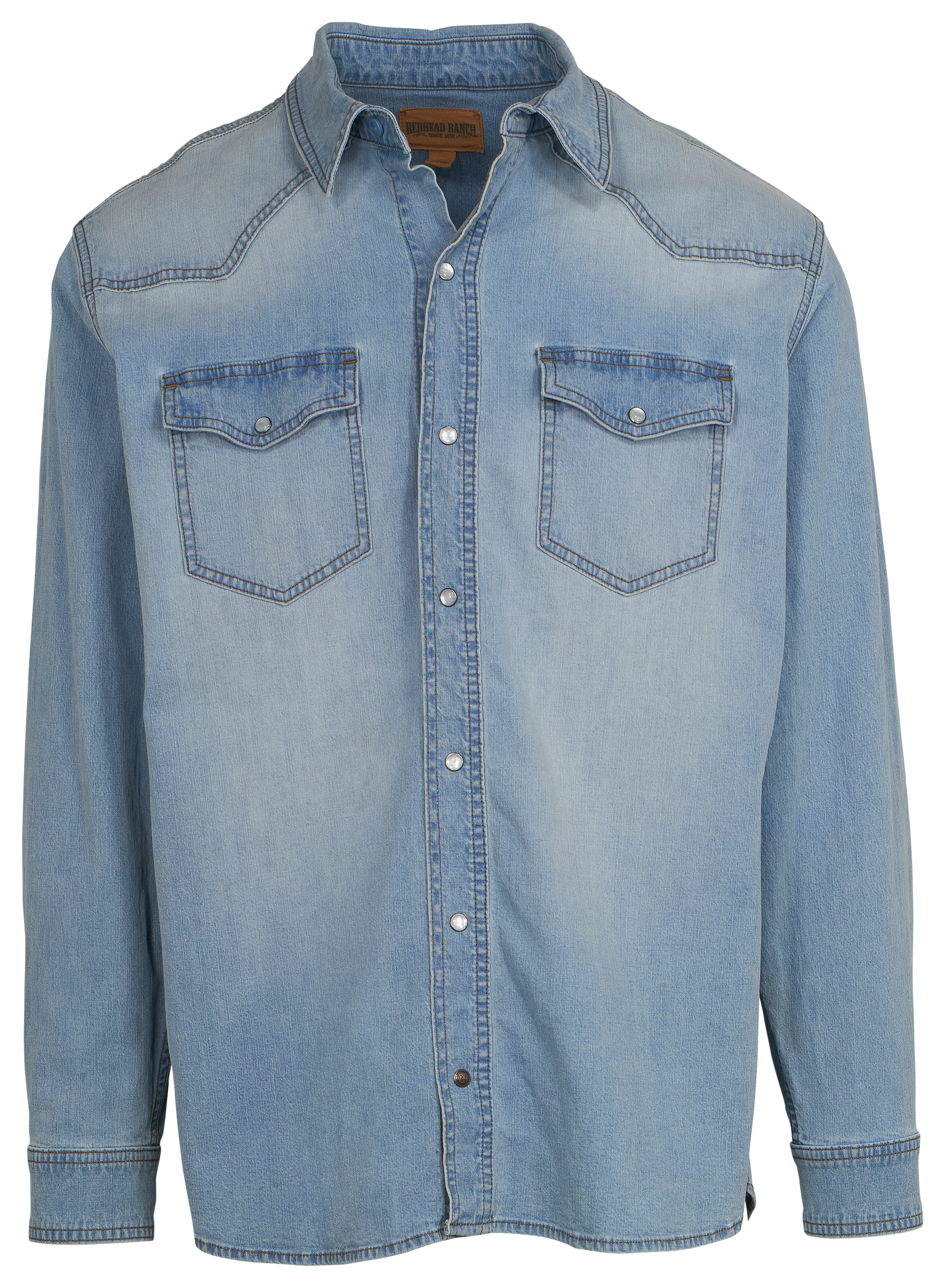 Image of RedHead Ranch Muleshoe Denim Long-Sleeve Snap-Down Shirt for Men - Light Wash - M