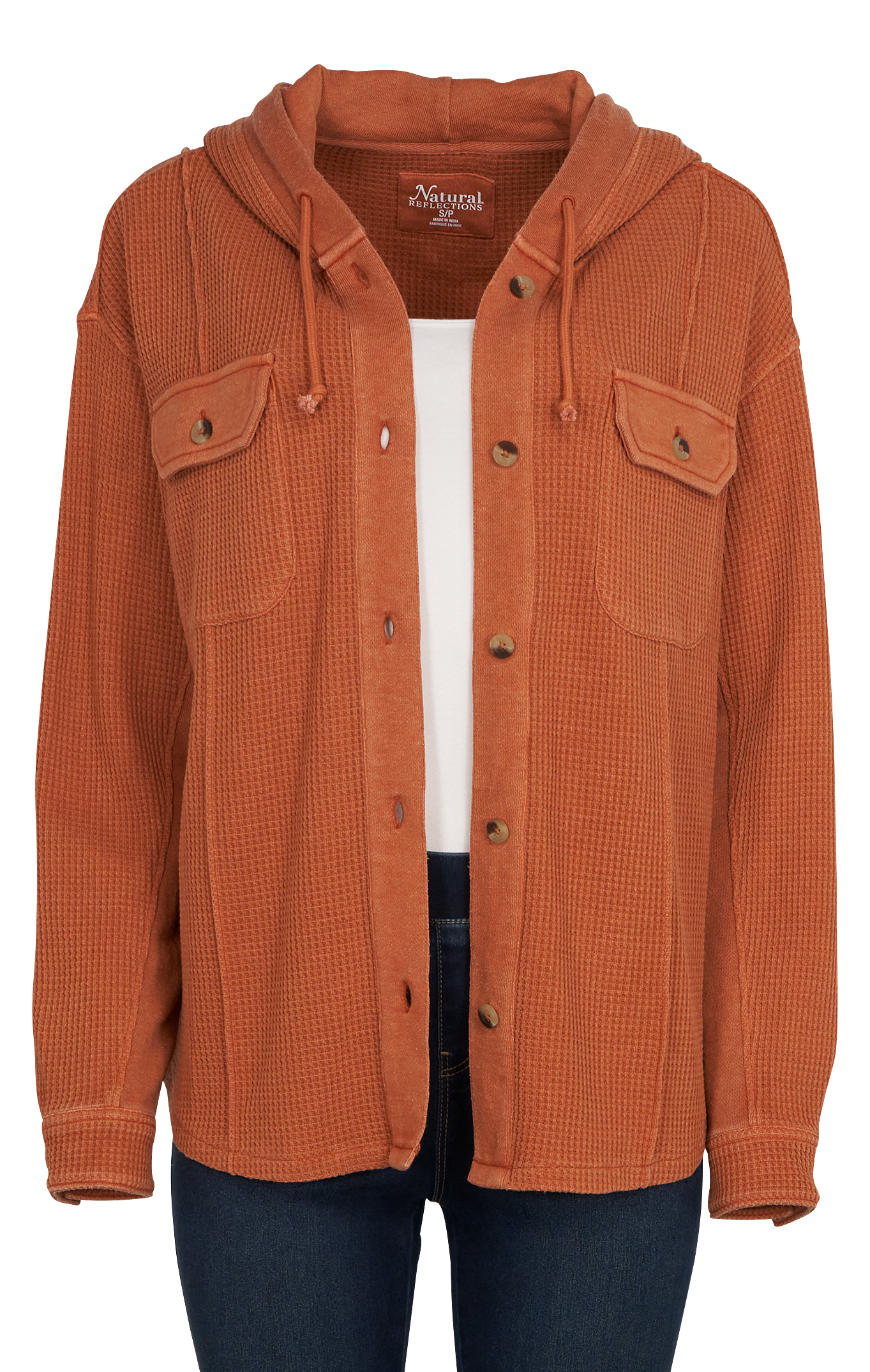 NATURAL REFLECTIONS Waffle Hooded Shirt Jacket