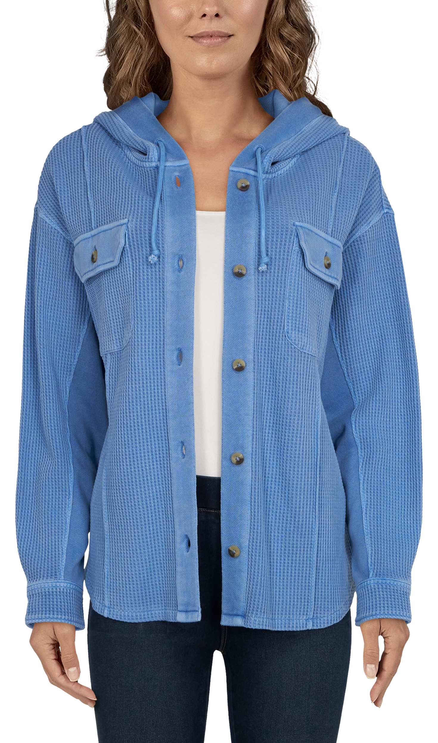 NATURAL REFLECTIONS Waffle Hooded Shirt Jacket for Ladies
