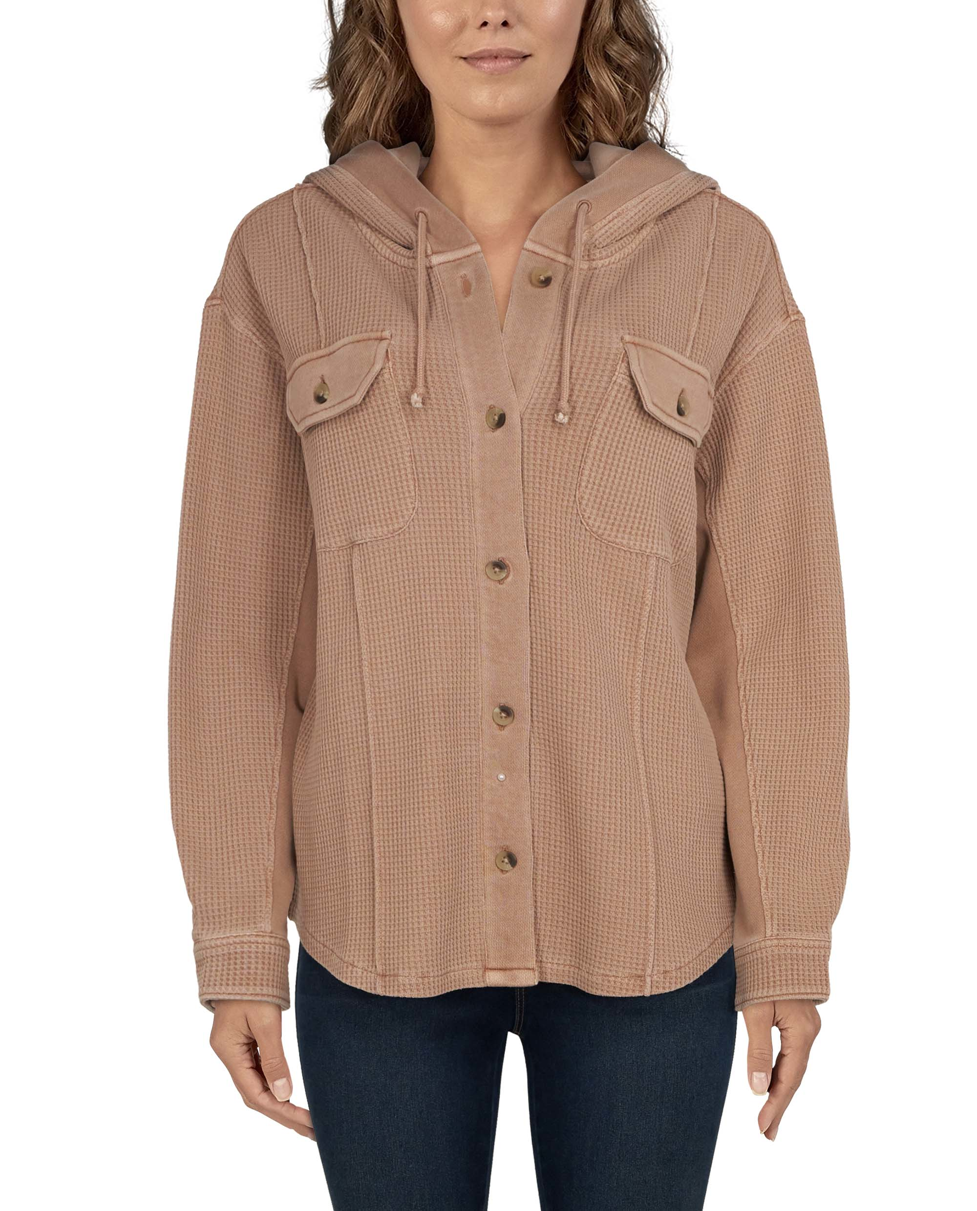 NATURAL REFLECTIONS Waffle Hooded Shirt Jacket
