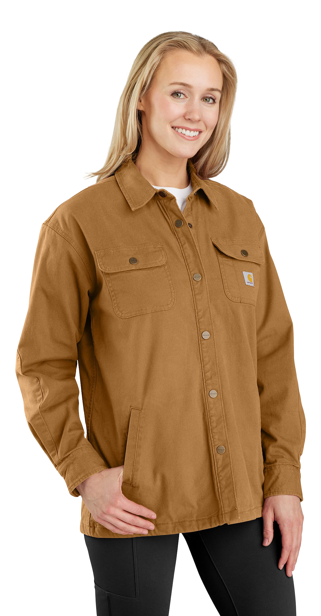 Image of Carhartt Rugged Flex Loose-Fit Canvas Fleece-Lined Shirt Jacket for Ladies - Carhartt Brown - XL