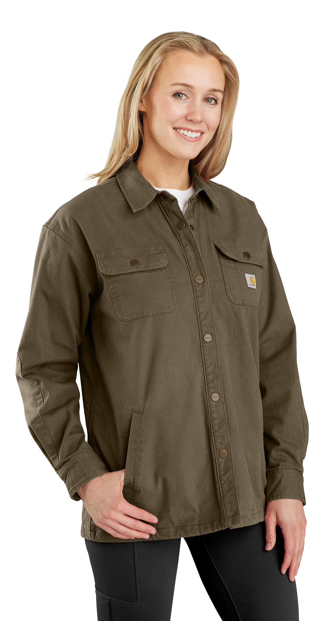 Image of Carhartt Rugged Flex Loose-Fit Canvas Fleece-Lined Shirt Jacket for Ladies - Tarmac - S