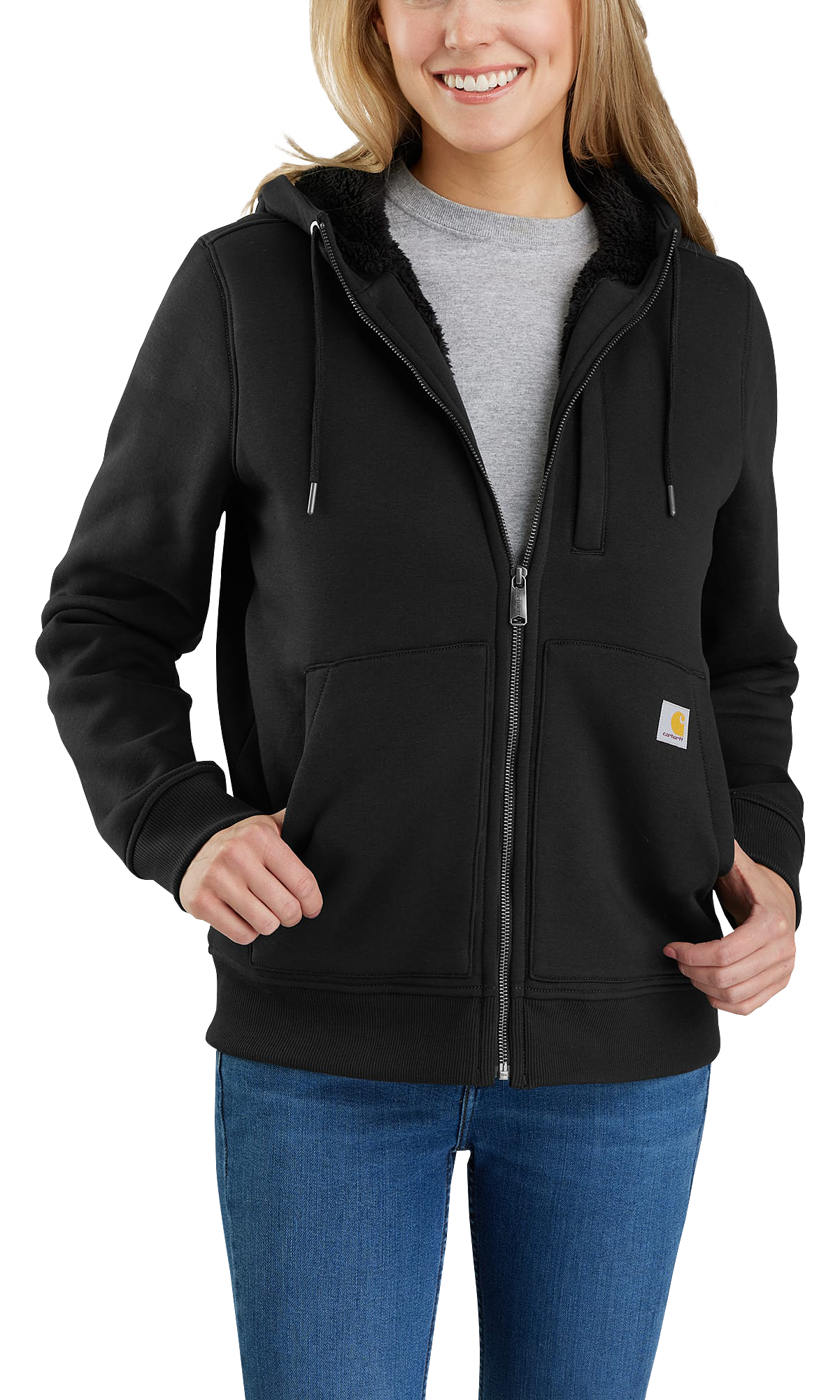 Image of Carhartt Relaxed-Fit Midweight Sherpa-Lined Full-Zip Long-Sleeve Sweatshirt for Ladies - Black - 3X