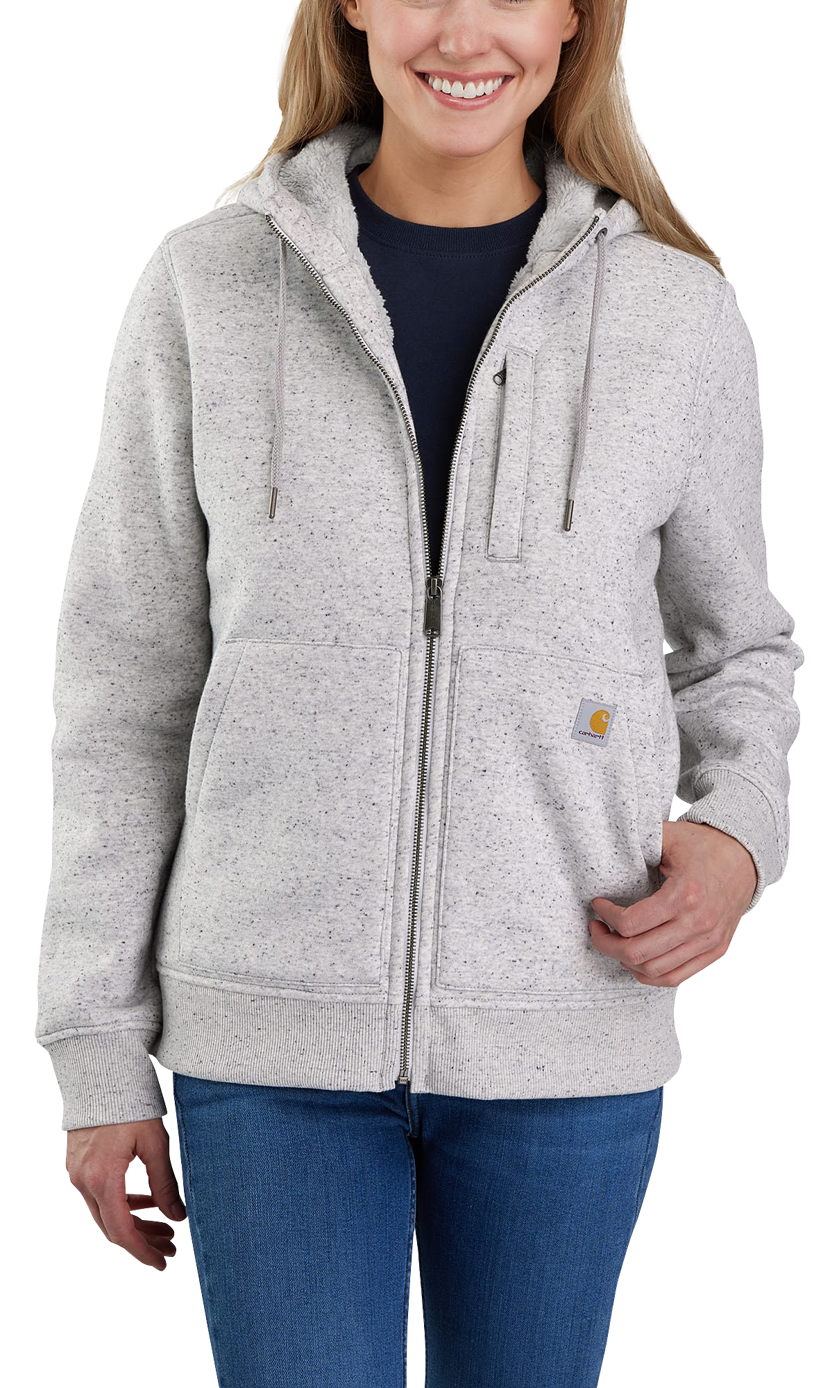 Image of Carhartt Relaxed-Fit Midweight Sherpa-Lined Full-Zip Long-Sleeve Sweatshirt for Ladies - Asphalt Heather Nep - XS