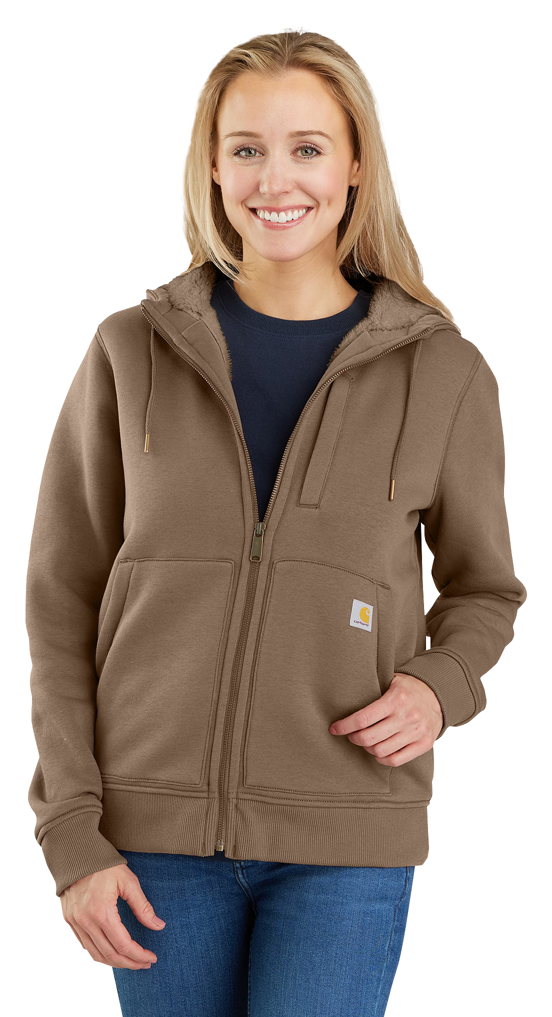 Image of Carhartt Relaxed-Fit Midweight Sherpa-Lined Full-Zip Long-Sleeve Sweatshirt for Ladies - Flaxseed - XS