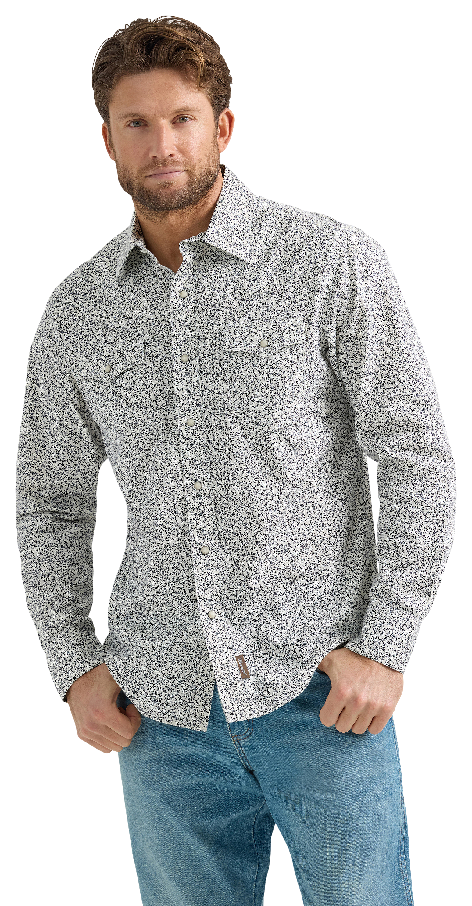 Image of Wrangler Retro Premium Modern-Fit Long-Sleeve Shirt for Men - White