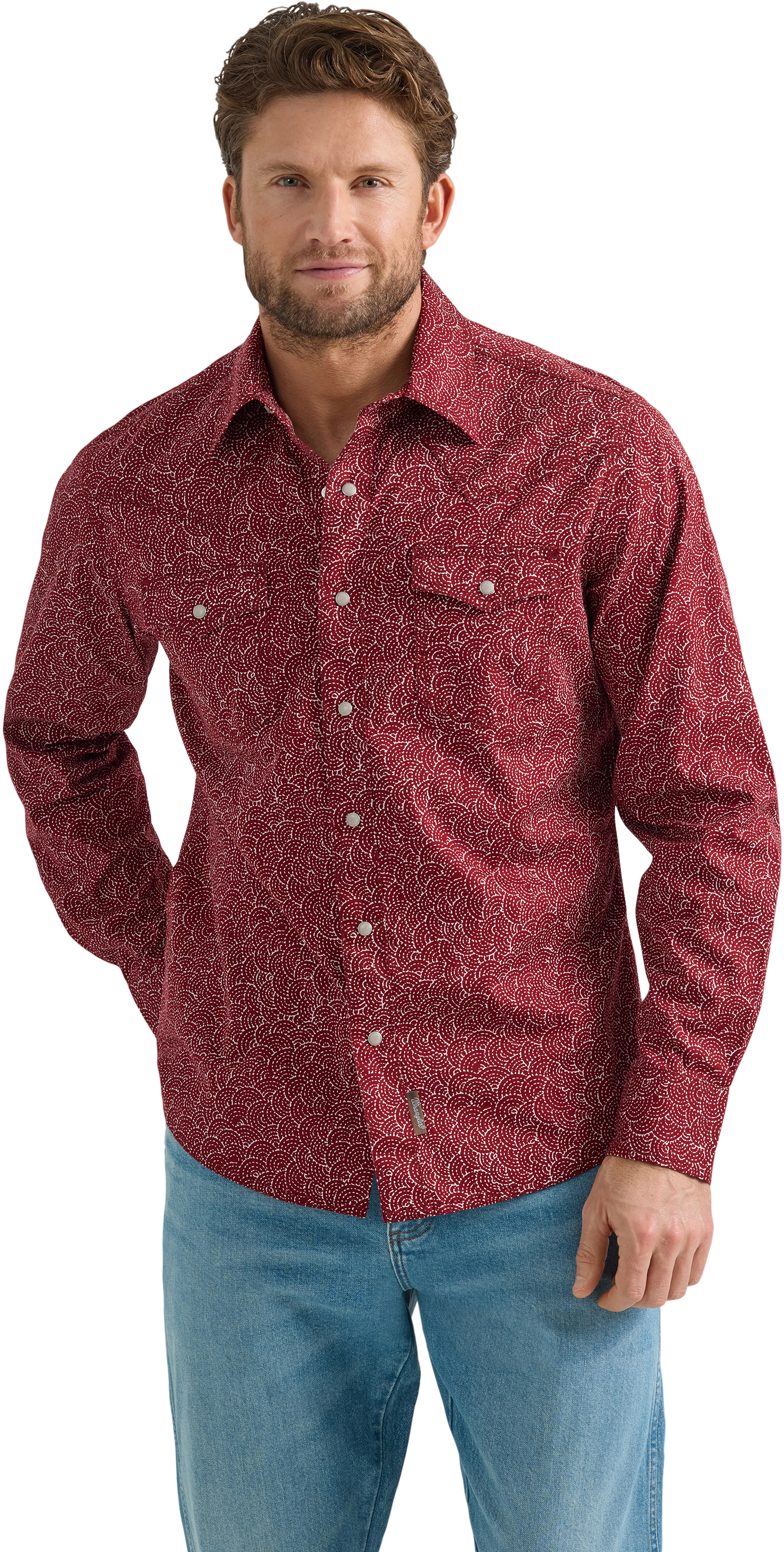 Image of Wrangler Retro Premium Modern-Fit Long-Sleeve Shirt for Men - Red
