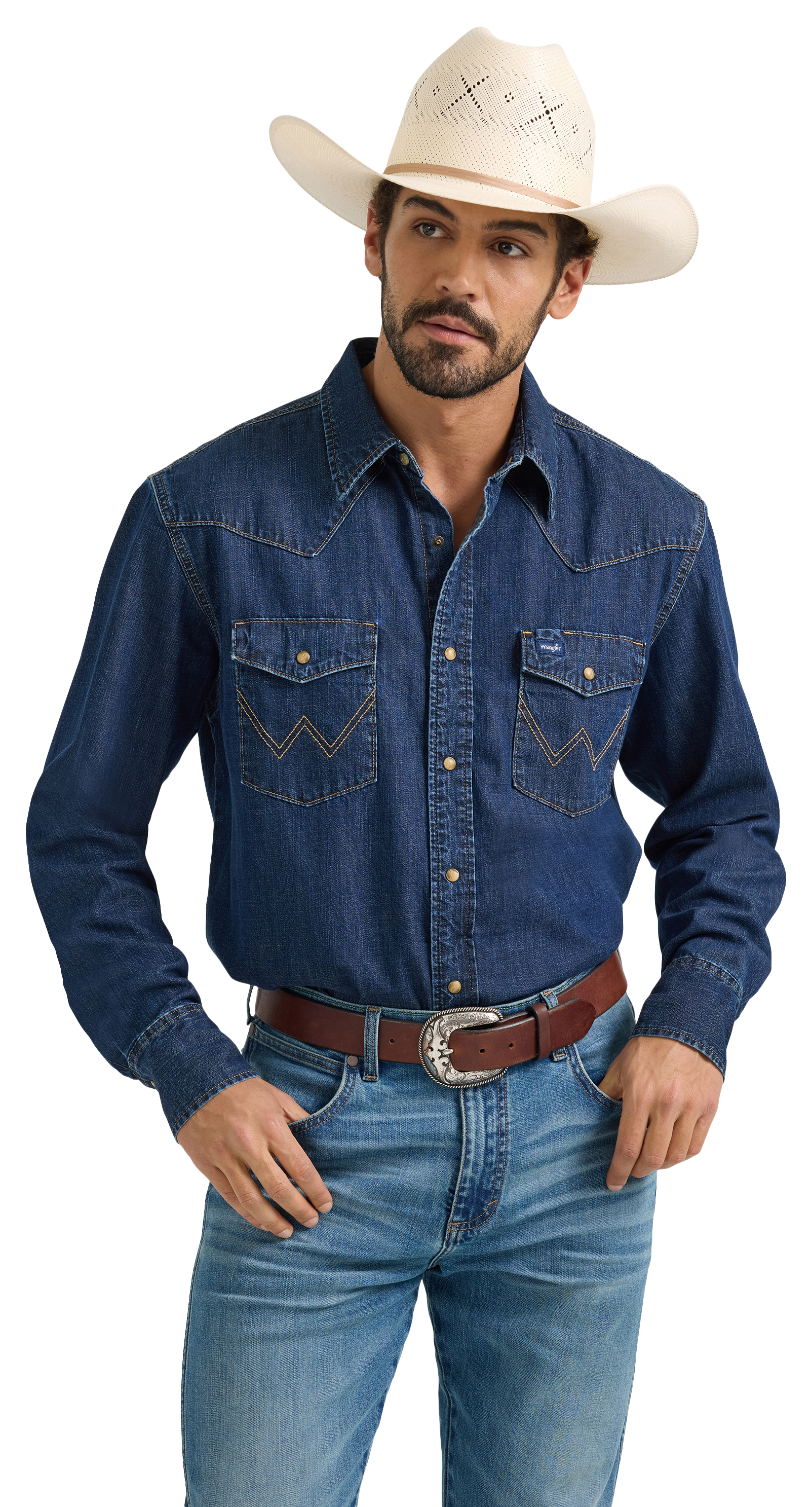 Image of Wrangler Denim Collection Long-Sleeve Snap-Down Shirt