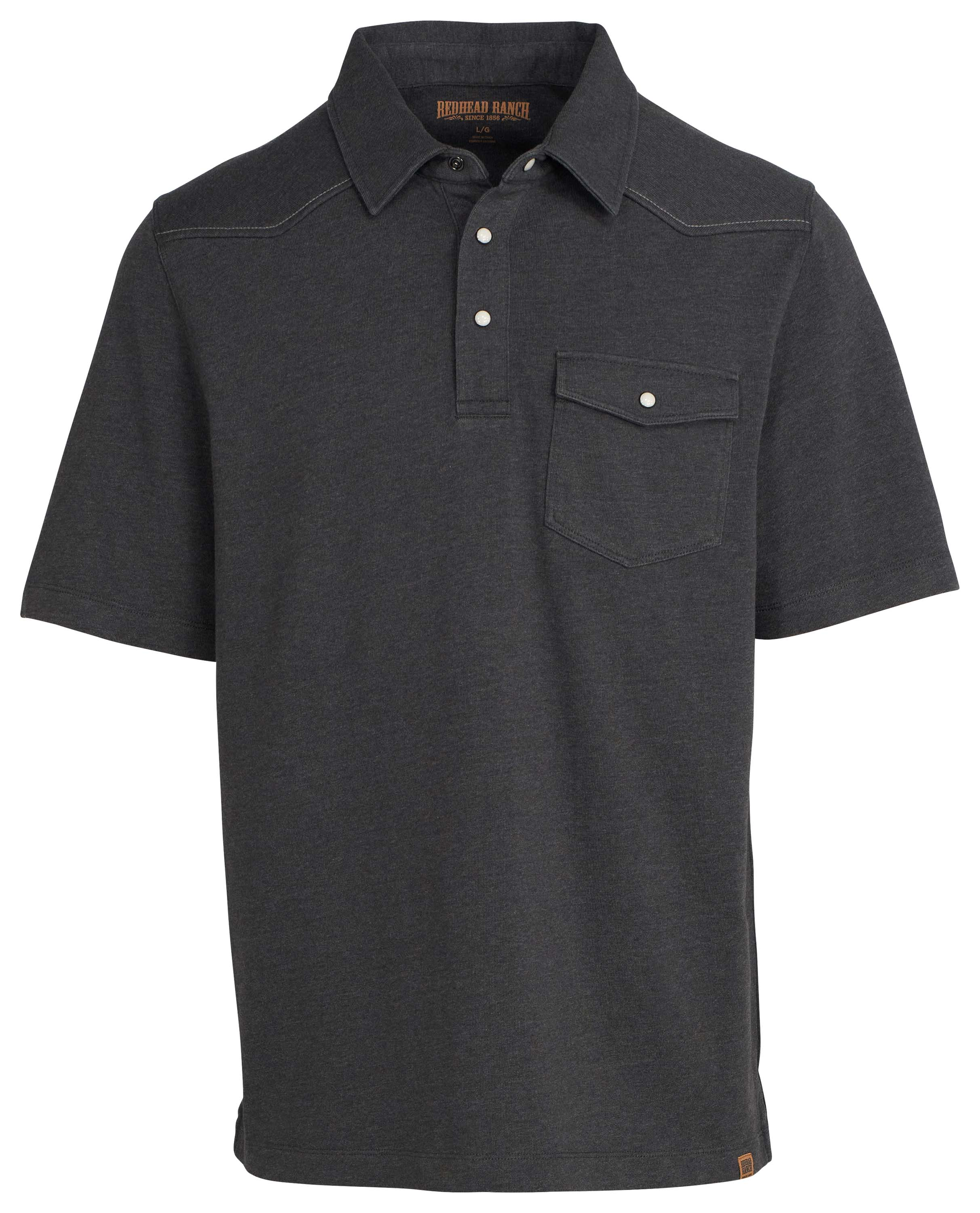 Image of RedHead Ranch Snap Placket and Pocket Short-Sleeve Polo for Men - Asphalt