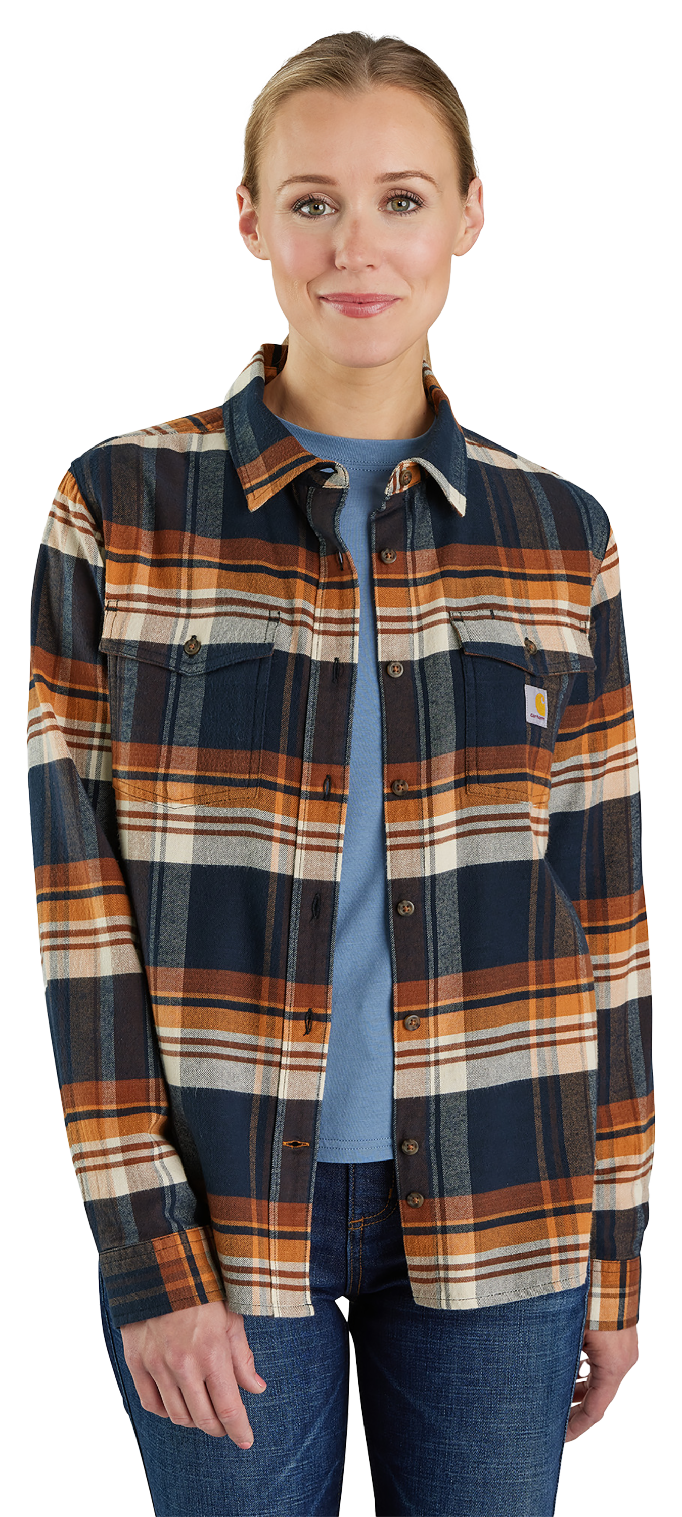 Image of Carhartt TENCEL Fiber Series Relaxed-Fit Long-Sleeve Flannel Shirt for Ladies - Navy - S