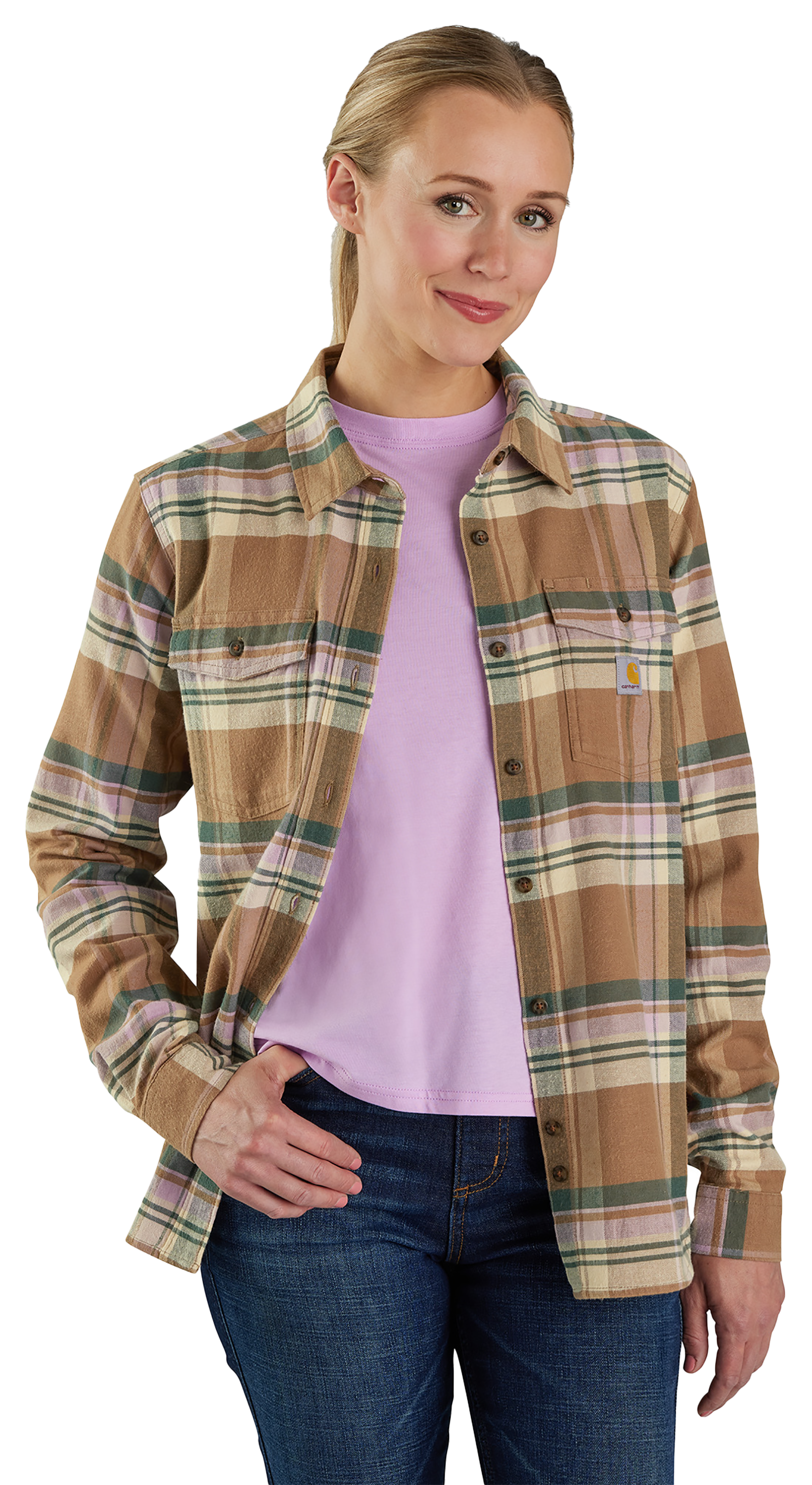 Image of Carhartt TENCEL Fiber Series Relaxed-Fit Long-Sleeve Flannel Shirt for Ladies - Flaxseed - S