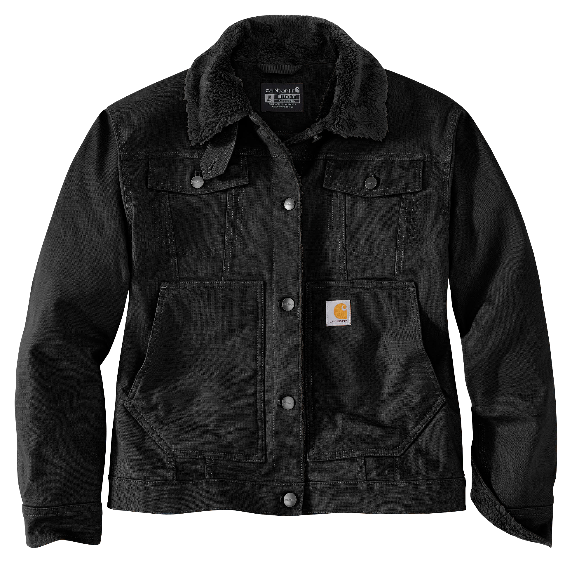 Image of Carhartt Rugged Flex Loose-Fit Canvas Sherpa-Lined Jacket for Ladies - Black - S