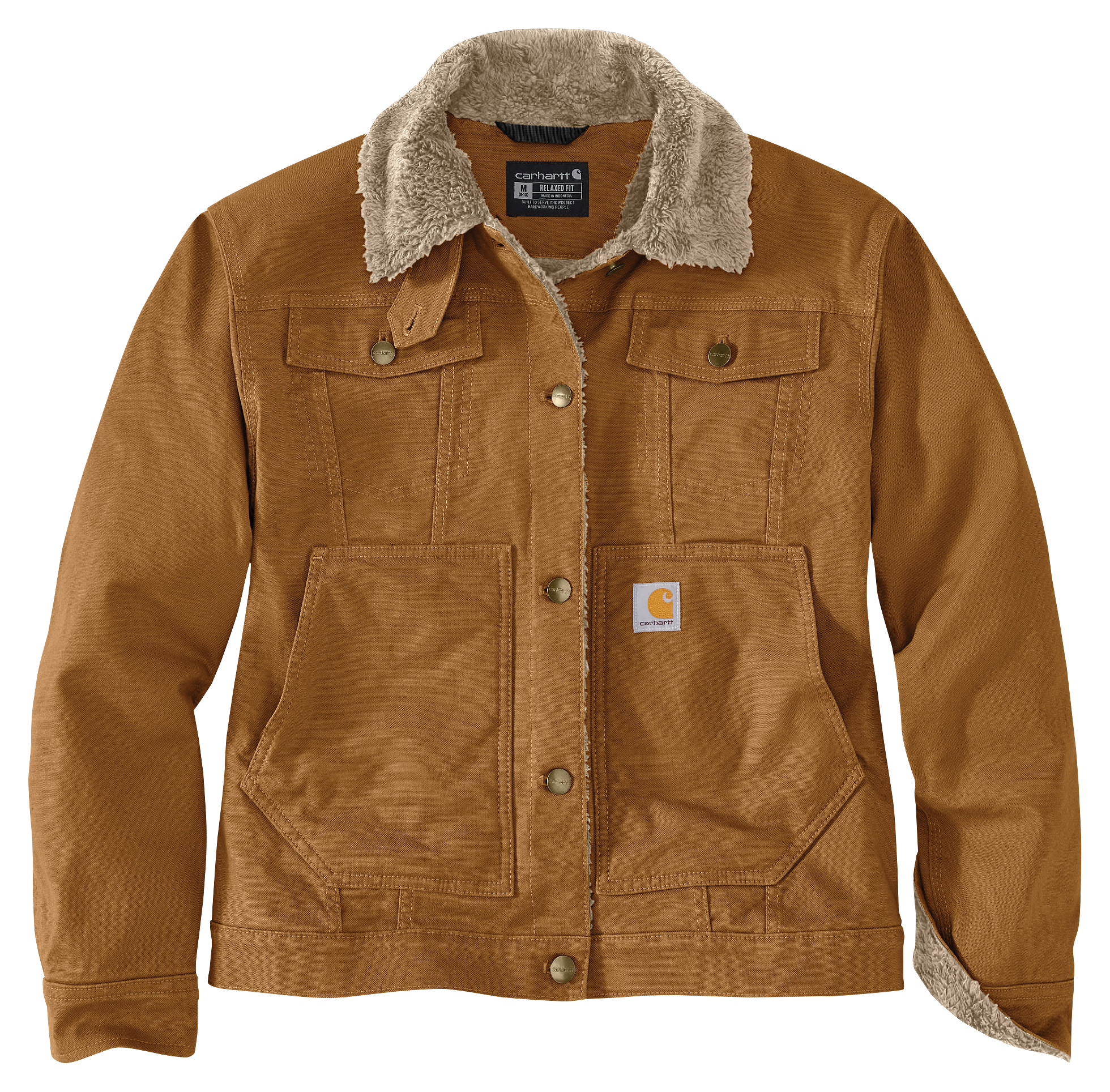 Image of Carhartt Rugged Flex Loose-Fit Canvas Sherpa-Lined Jacket for Ladies - Carhartt Brown - XS