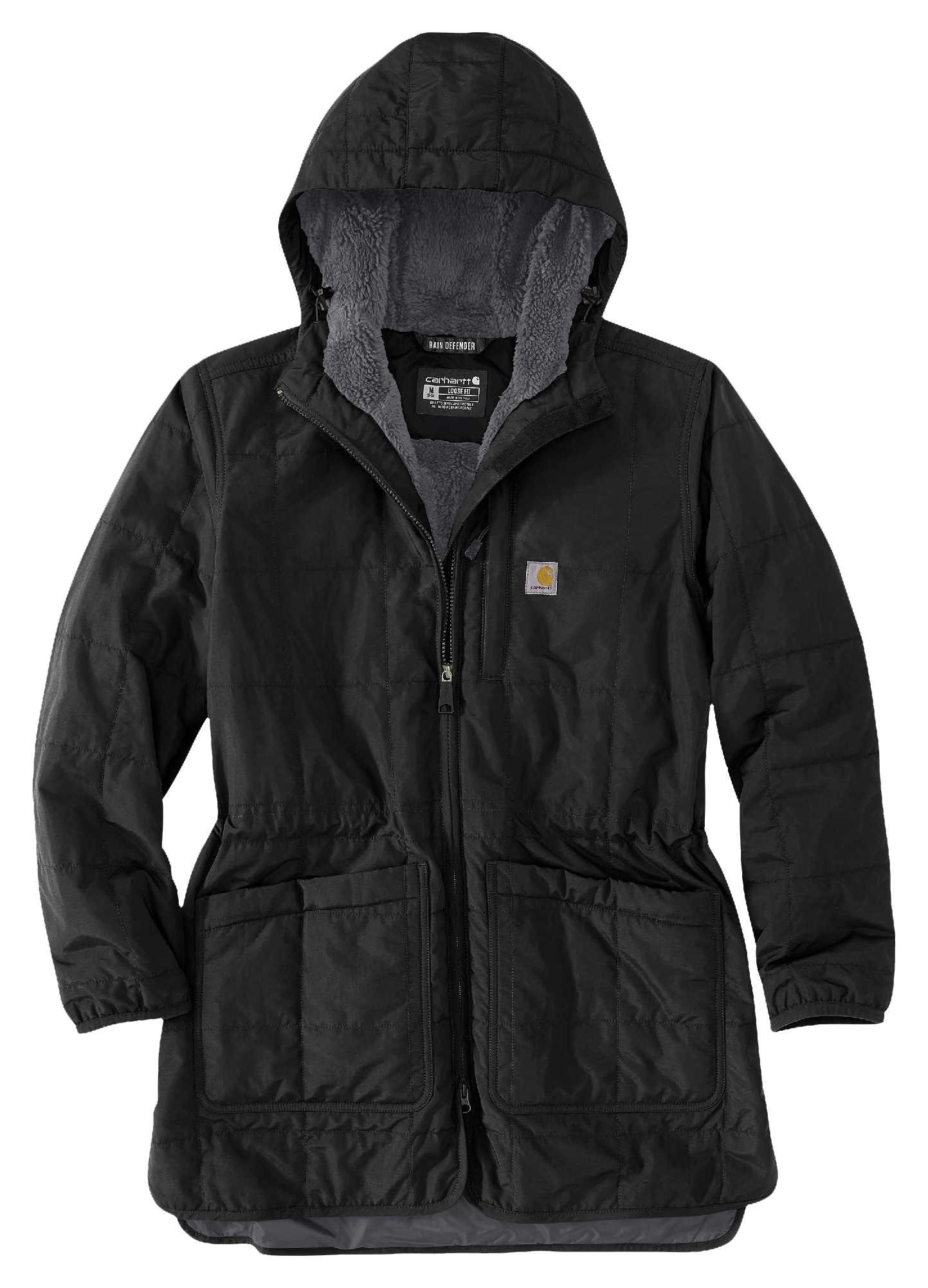 Image of Carhartt Rain Defender Loose-Fit Lightweight Insulated Hooded Coat for Ladies - Black - 2X