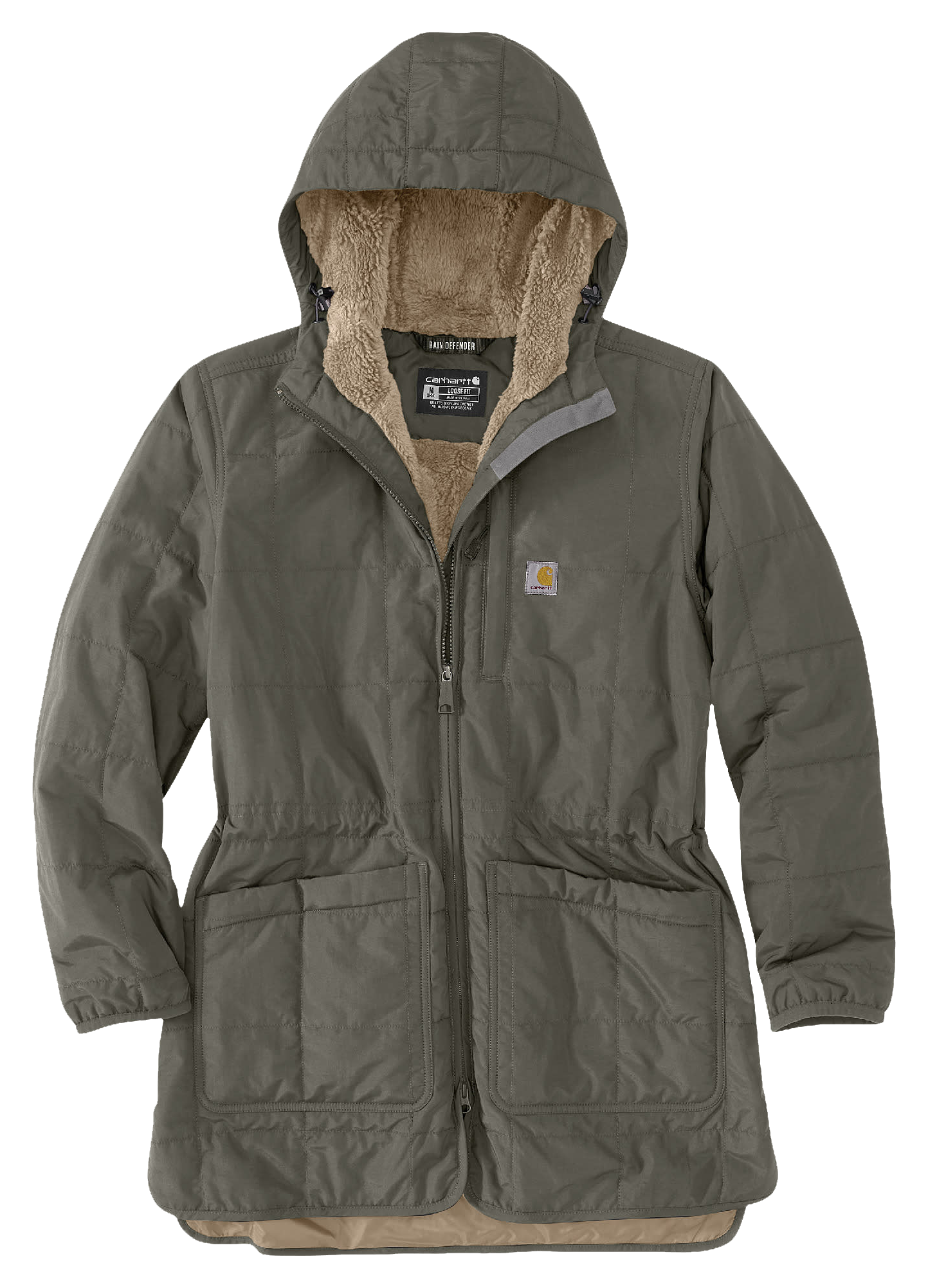 Image of Carhartt Rain Defender Loose-Fit Lightweight Insulated Hooded Coat for Ladies - Dusty Olive - S