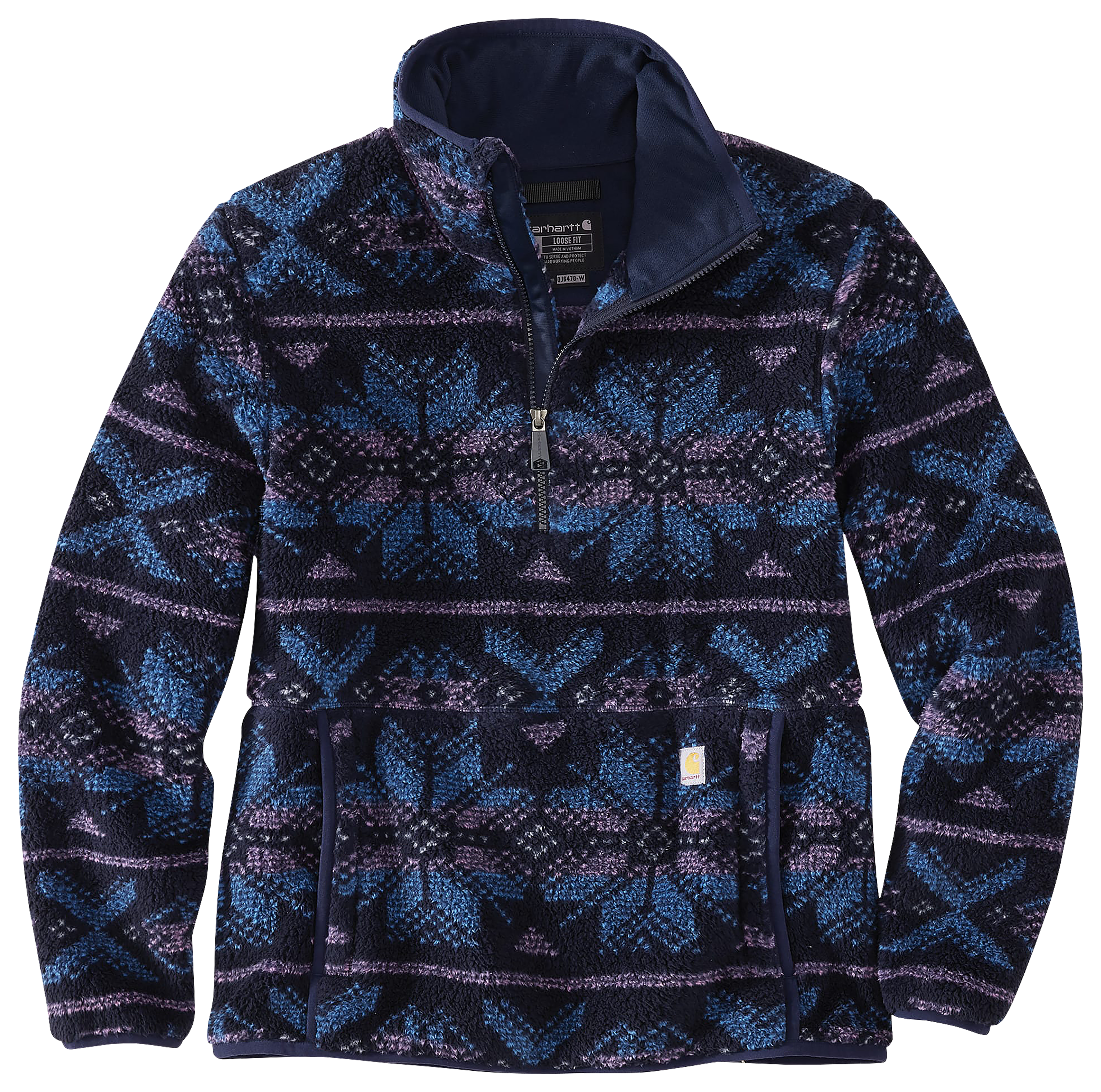 Image of Carhartt Loose-Fit Fleece Half-Zip Pullover for Ladies - Navy Fairisle - M