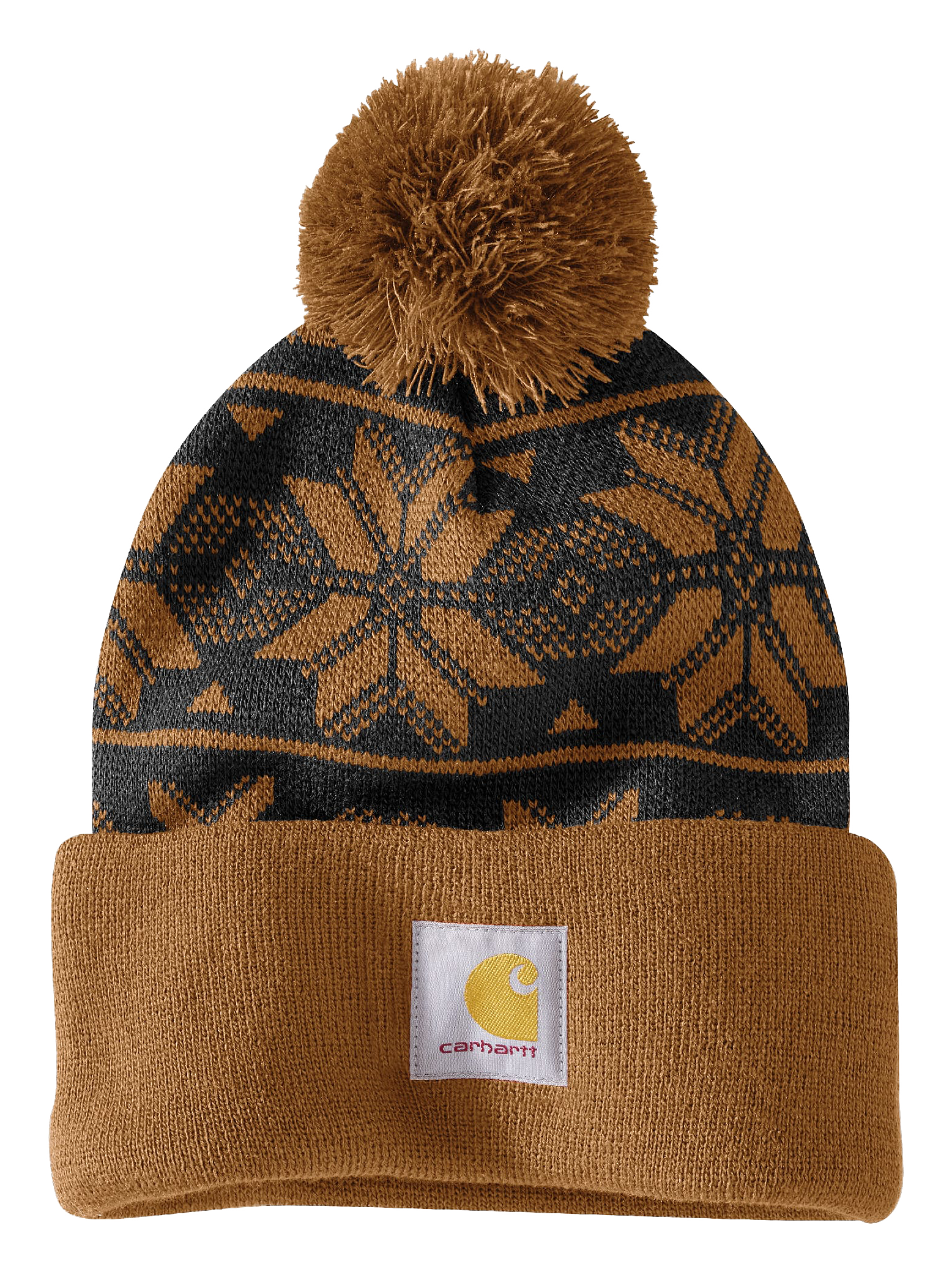 Image of Carhartt Pom Jacquard Knit Beanie for Ladies - Carhartt Brown