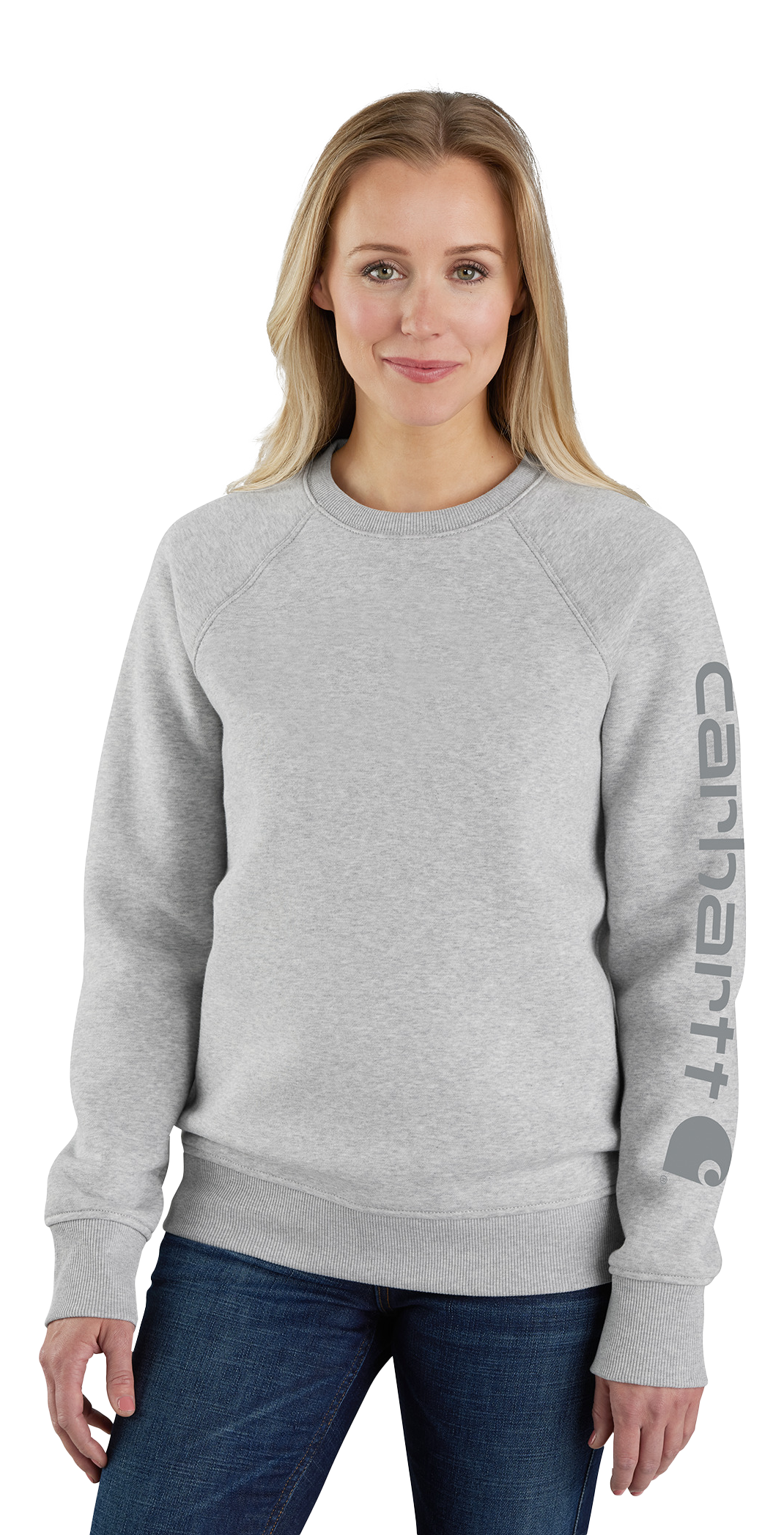 Image of Carhartt Relaxed-Fit Midweight Sleeve Graphic Crew-Neck Sweatshirt for Ladies - Heather Grey - 2X
