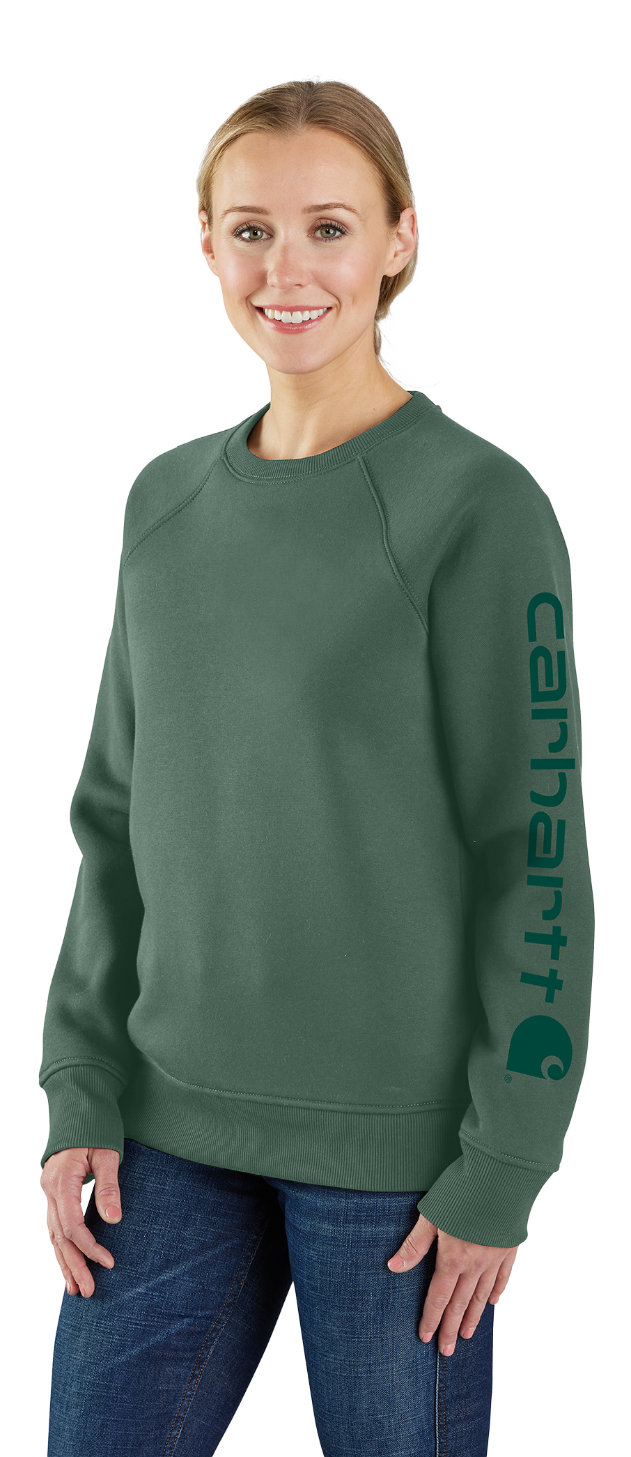 Image of Carhartt Relaxed-Fit Midweight Sleeve Graphic Crew-Neck Sweatshirt for Ladies - Frosted Balsam - 3X