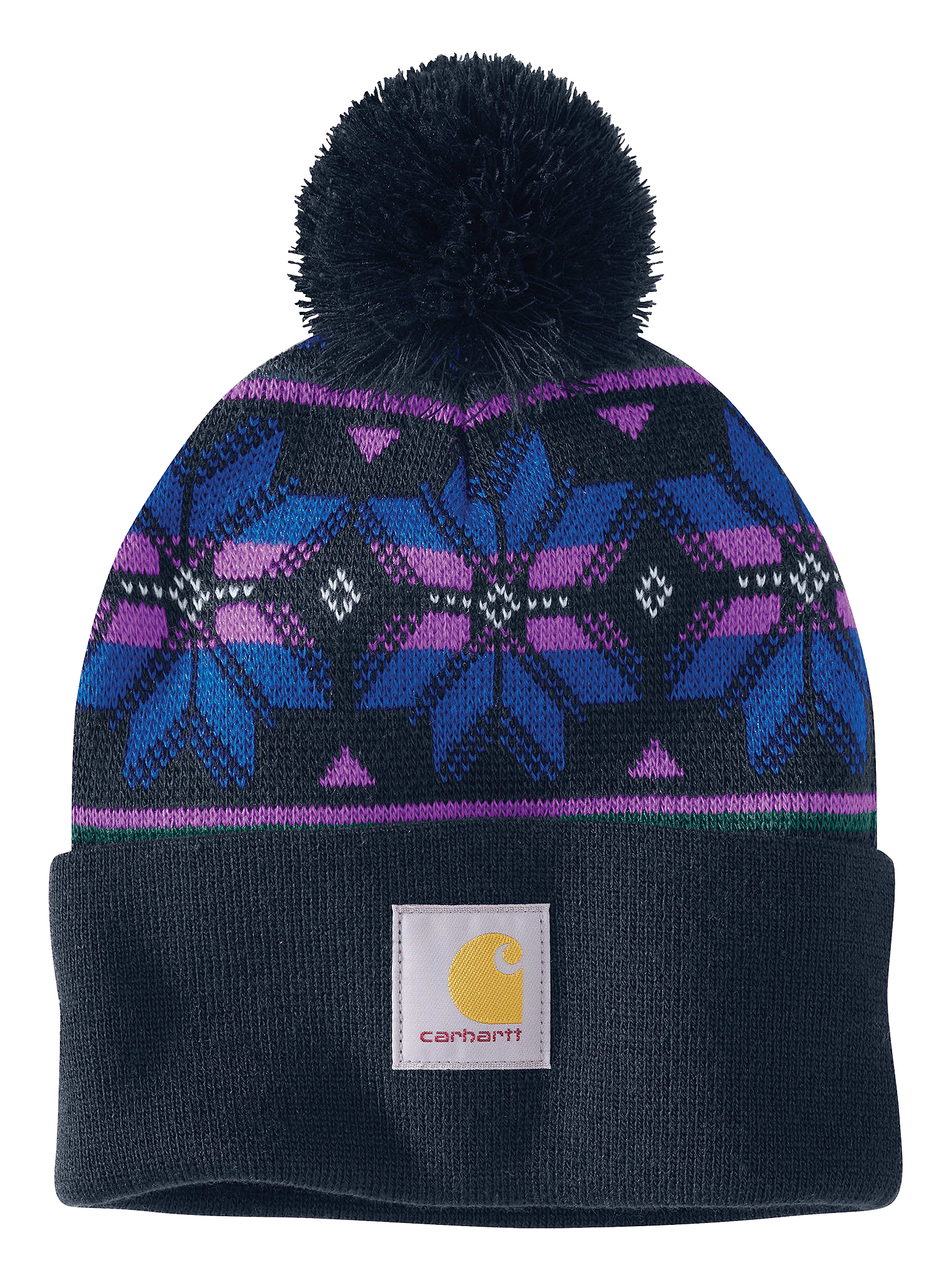 Image of Carhartt Pom Jacquard Knit Beanie for Ladies - Navy