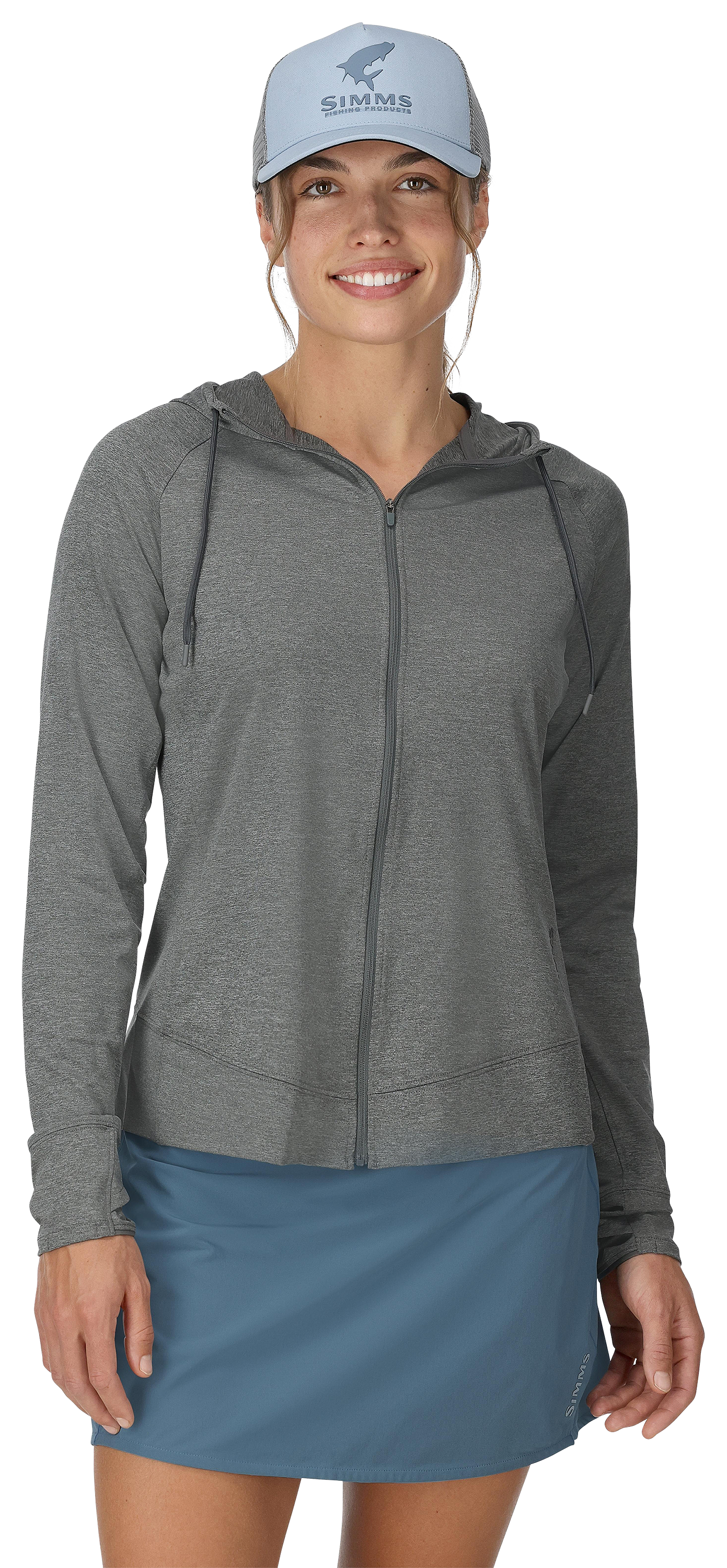 Image of Simms SolarFlex Full-Zip Long-Sleeve Hoodie for Ladies - Steel Heather - S