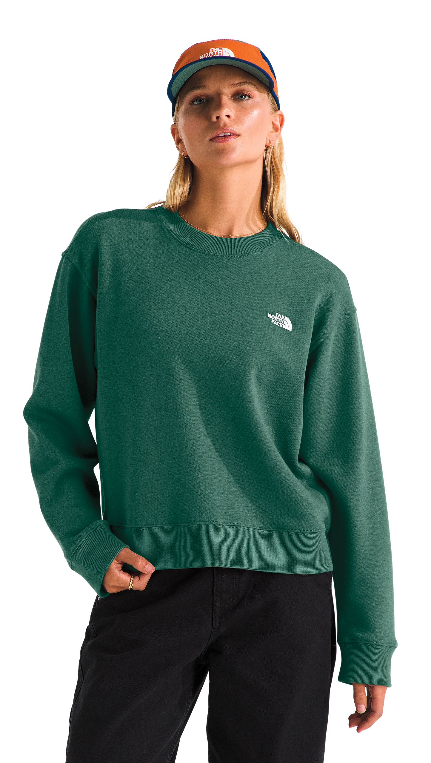 Image of The North Face Evolution Fleece Crew-Neck Long-Sleeve Sweatshirt for Ladies - Duck Green - S