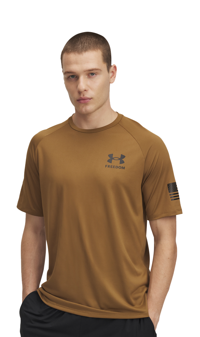 Image of Under Armour Freedom Tech Short-Sleeve T-Shirt for Men - Coyote/Black - S