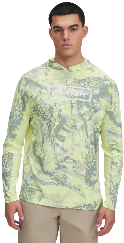 Image of Under Armour Fish Pro Camo Hoodie for Men - Sonic Yellow/Mod Gray - M