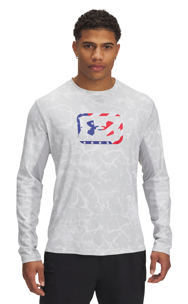 Image of Under Armour Fish Pro Freedom AOP Long-Sleeve Shirt for Men - Mod Gray/Royal
