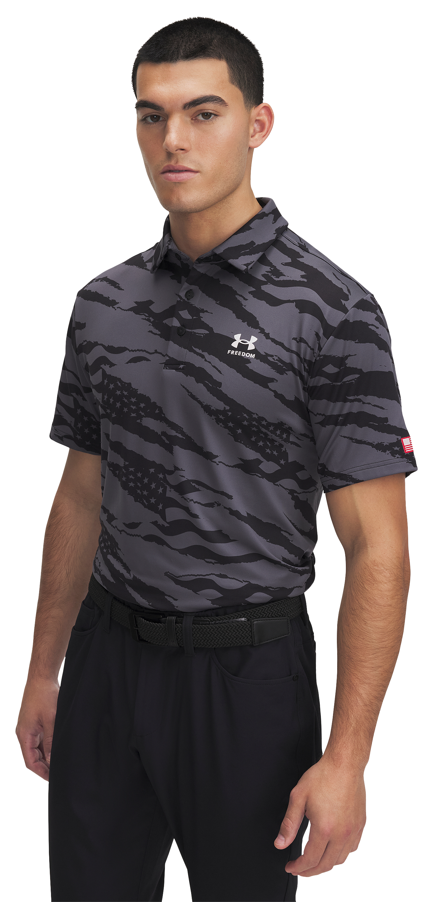 Image of Under Armour Printed Freedom Short-Sleeve Polo Shirt for Men - Black - M