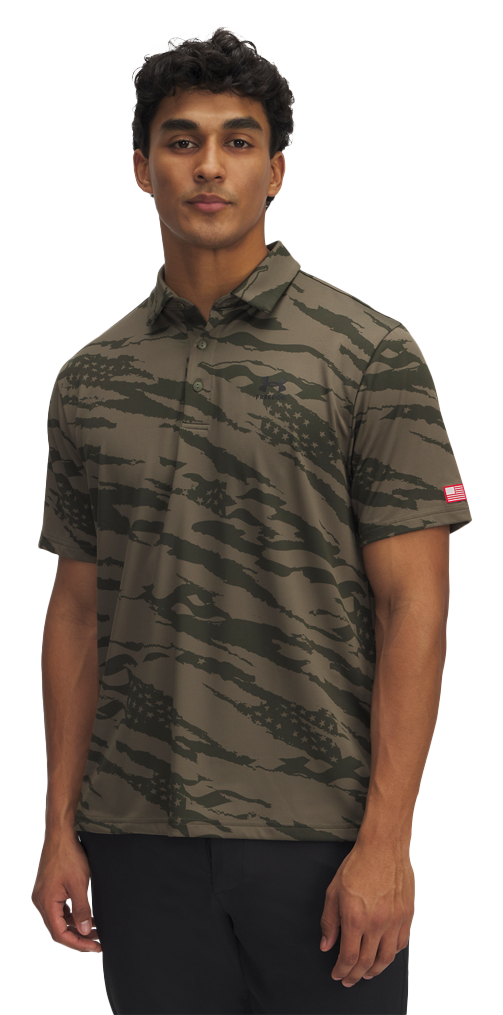 Image of Under Armour Printed Freedom Short-Sleeve Polo Shirt for Men - Marine OD Green