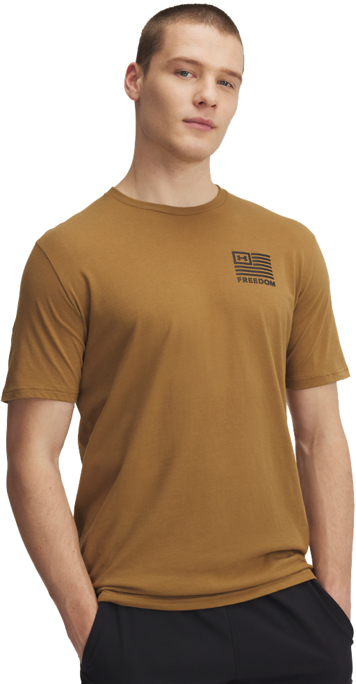 Image of Under Armour Freedom Flag Left-Chest Graphic Short-Sleeve T-Shirt - Coyote