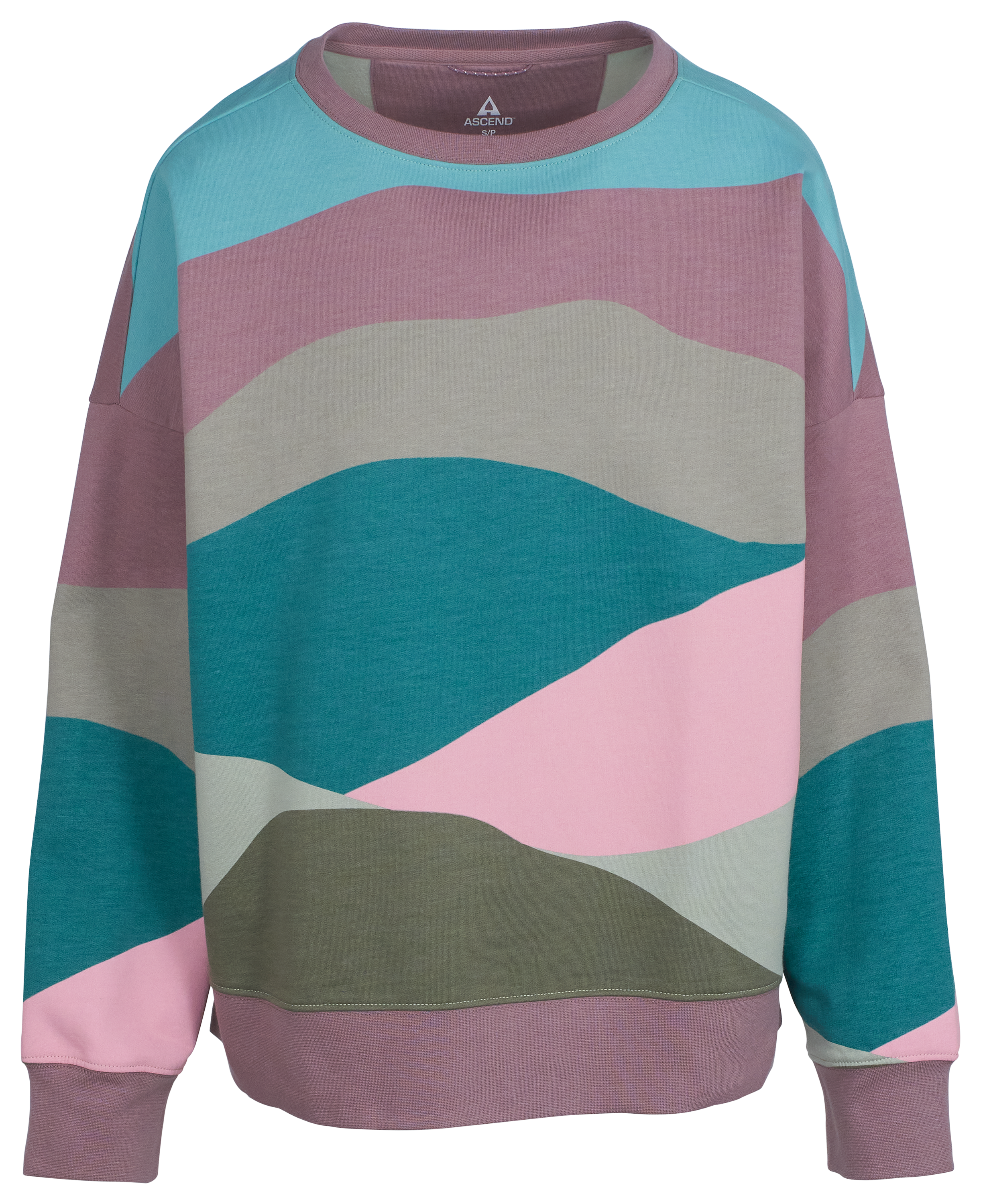 Image of Ascend To and Fro Printed Sweatshirt for Ladies - Zephyr Geo Mountain/Grape Shark - XXL