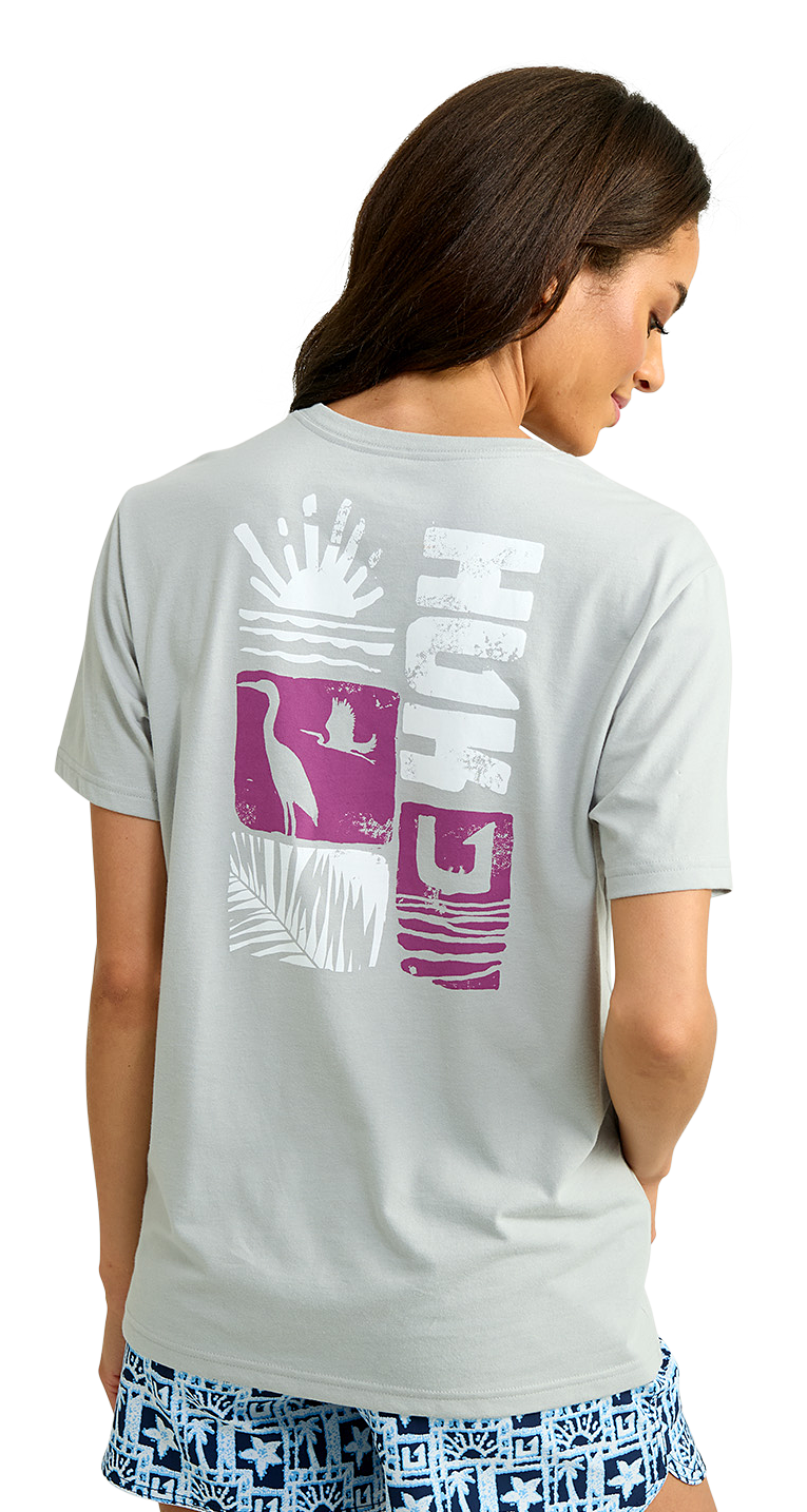 Image of Huk Block Beach Short-Sleeve Pocket T-Shirt for Ladies - Harbor Mist - L