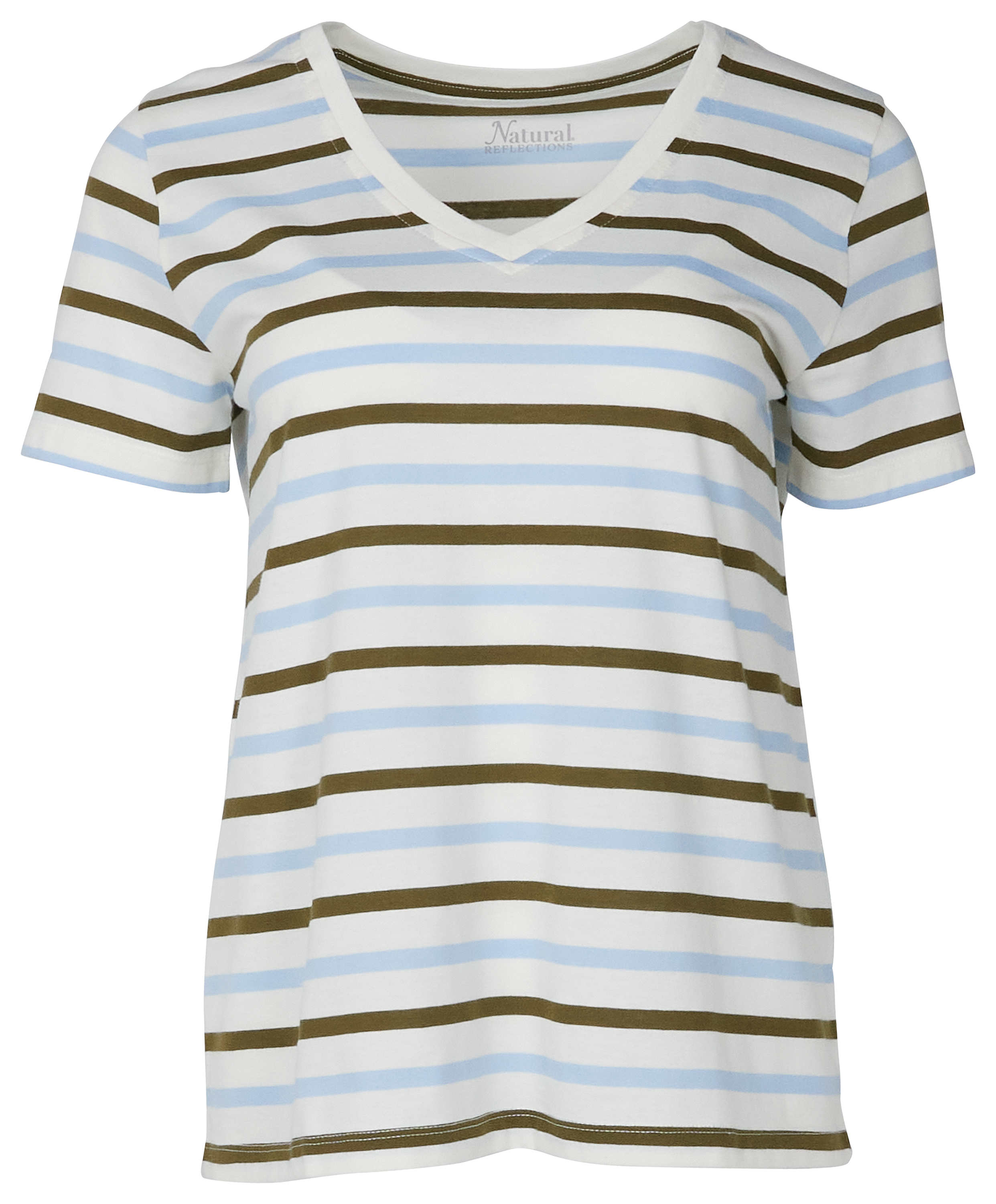 Image of Natural Reflections Everyday V-Neck Short-Sleeve T-Shirt - Egret Stripe - 1X