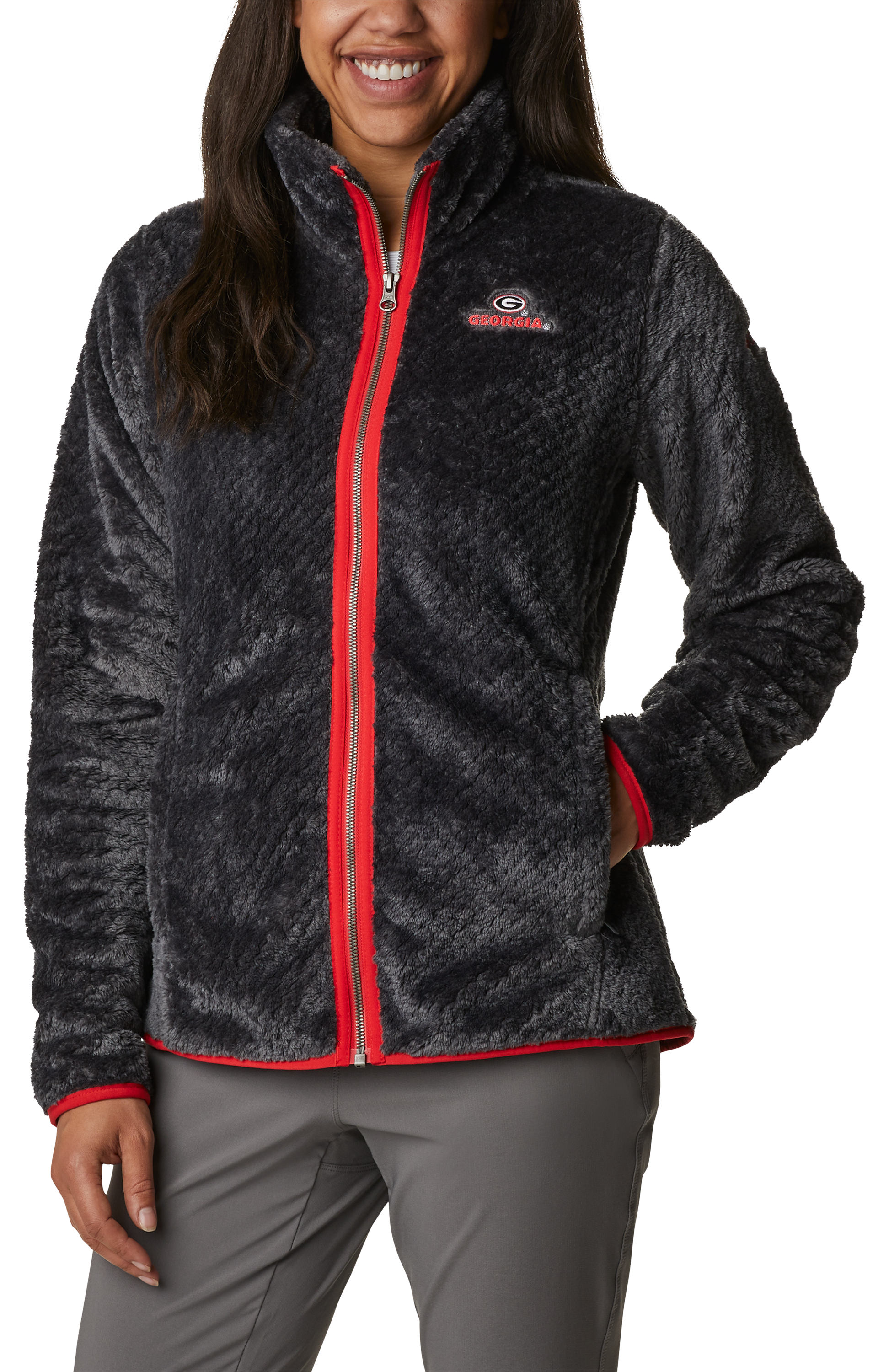 Image of Columbia Collegiate Fire Side II Sherpa Full-Zip Fleece for Ladies - Univ of Georgia/Shark - S