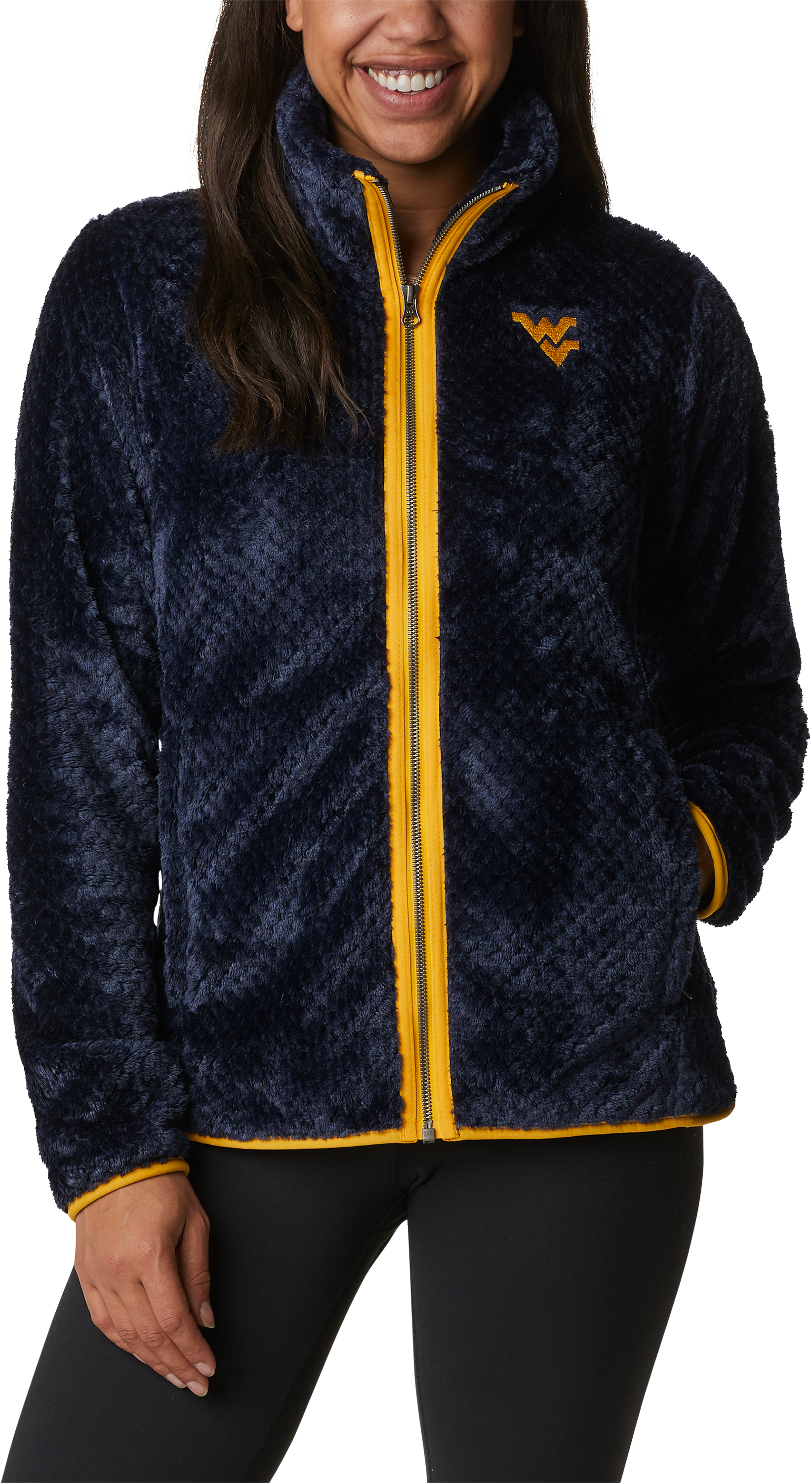 Image of Columbia Collegiate Fire Side II Sherpa Full-Zip Fleece for Ladies - West Virginia Univ/Collegiate Navy - S