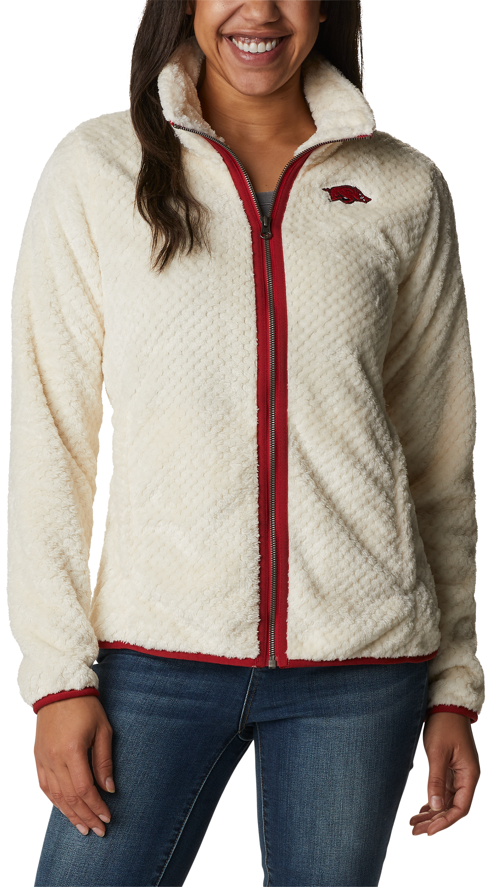 Image of Columbia Collegiate Fire Side II Sherpa Full-Zip Fleece for Ladies - Univ of Arkansas/Chalk - S