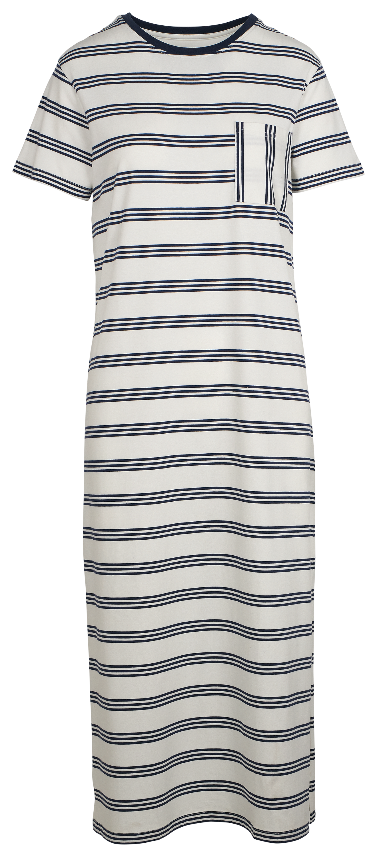 Image of Natural Reflections Everyday Midi T-Shirt Dress - Egret Stripe