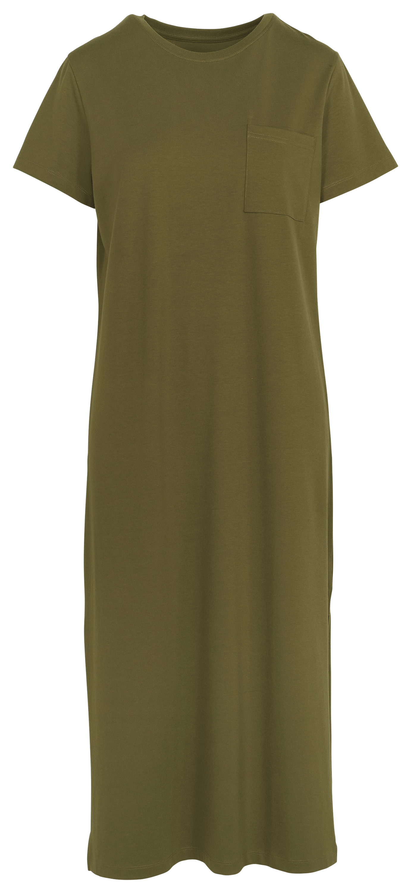 Image of Natural Reflections Everyday Midi T-Shirt Dress - Dark Olive