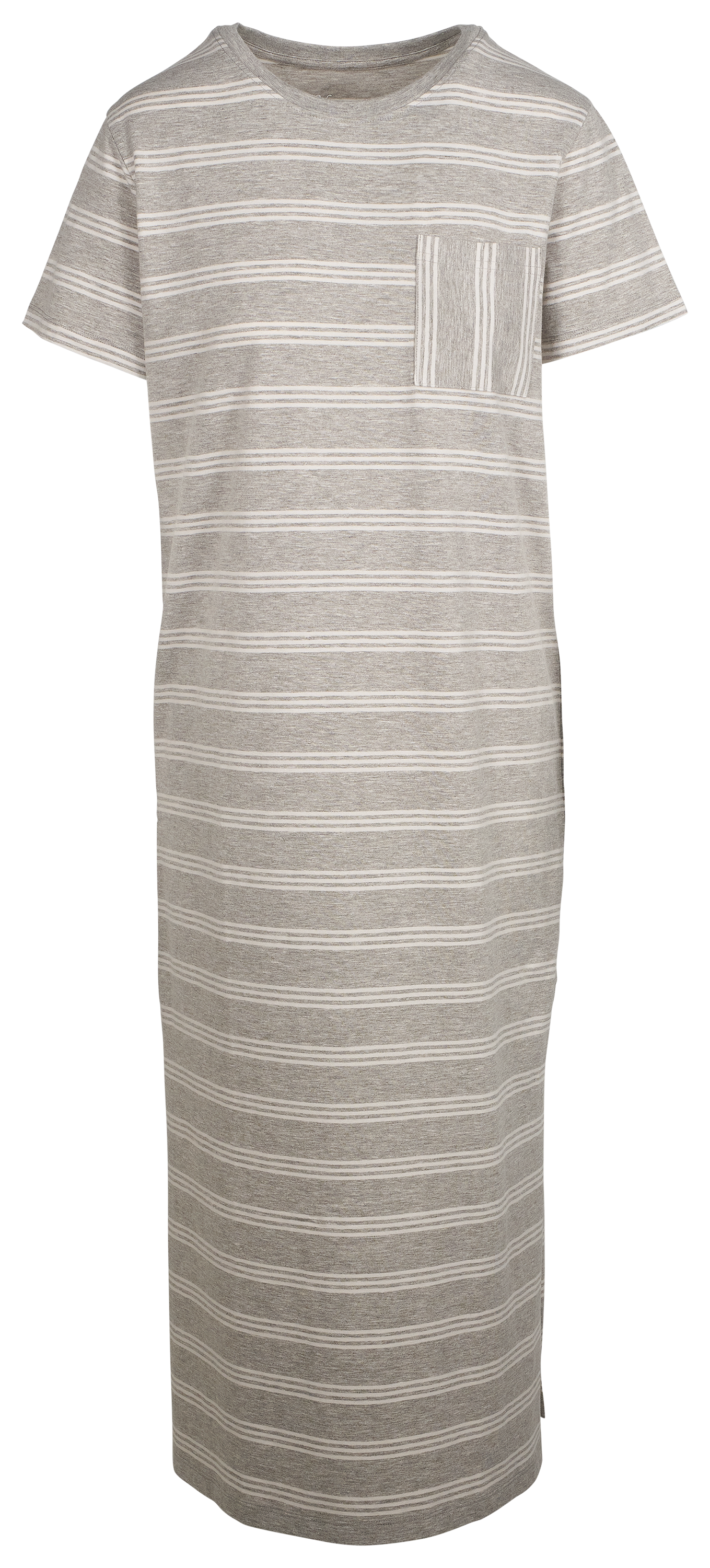 Image of Natural Reflections Everyday Midi T-Shirt Dress - Heather Gray Stripe