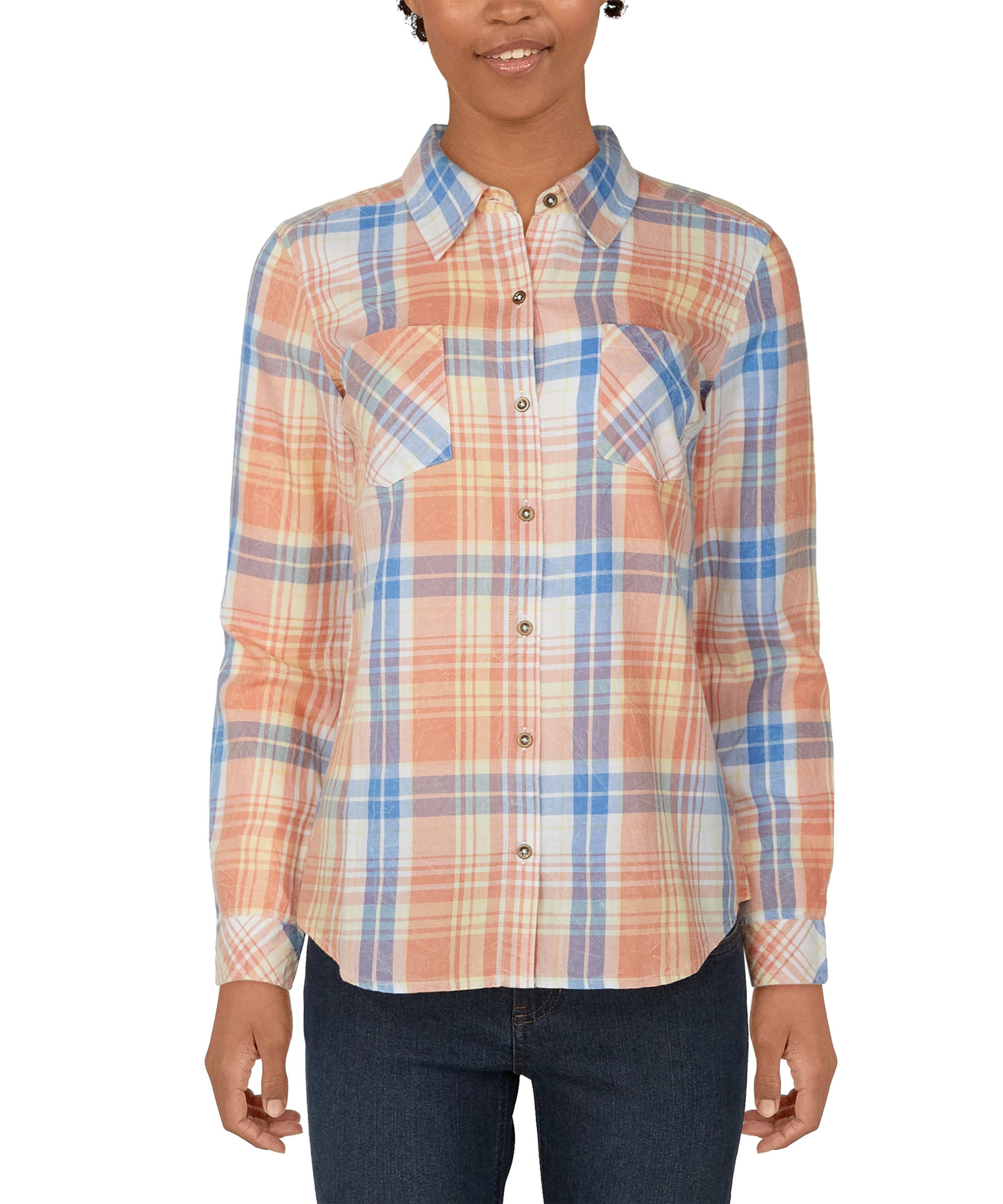 Natural Reflections Button-Down Denim Long-Sleeve Shirt for Ladies